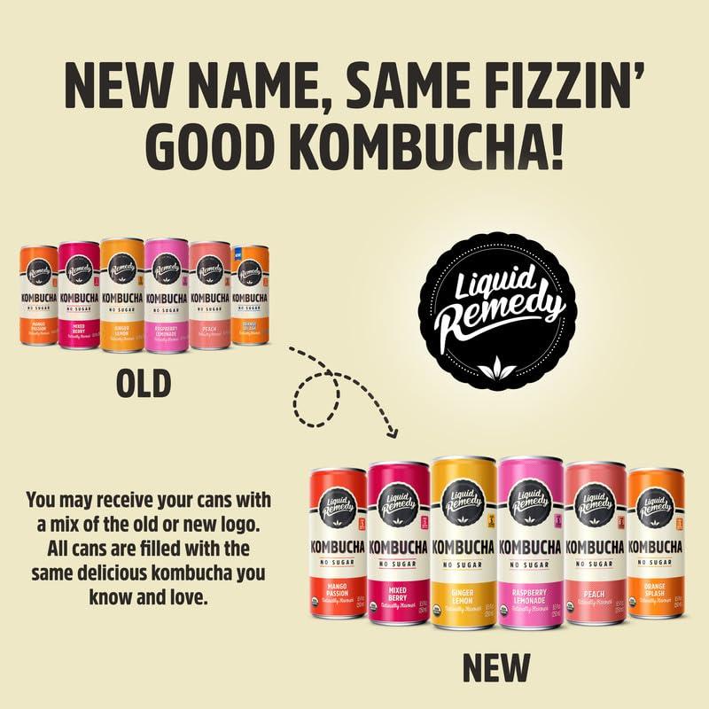 Liquid Remedy Kombucha Sugar Free Organic Drink, Low Calorie, Probiotic Like Tea for Gut Health - Super Sampler Variety Pack - 8.5 Fl Oz Can, 24-Pack - Image 3
