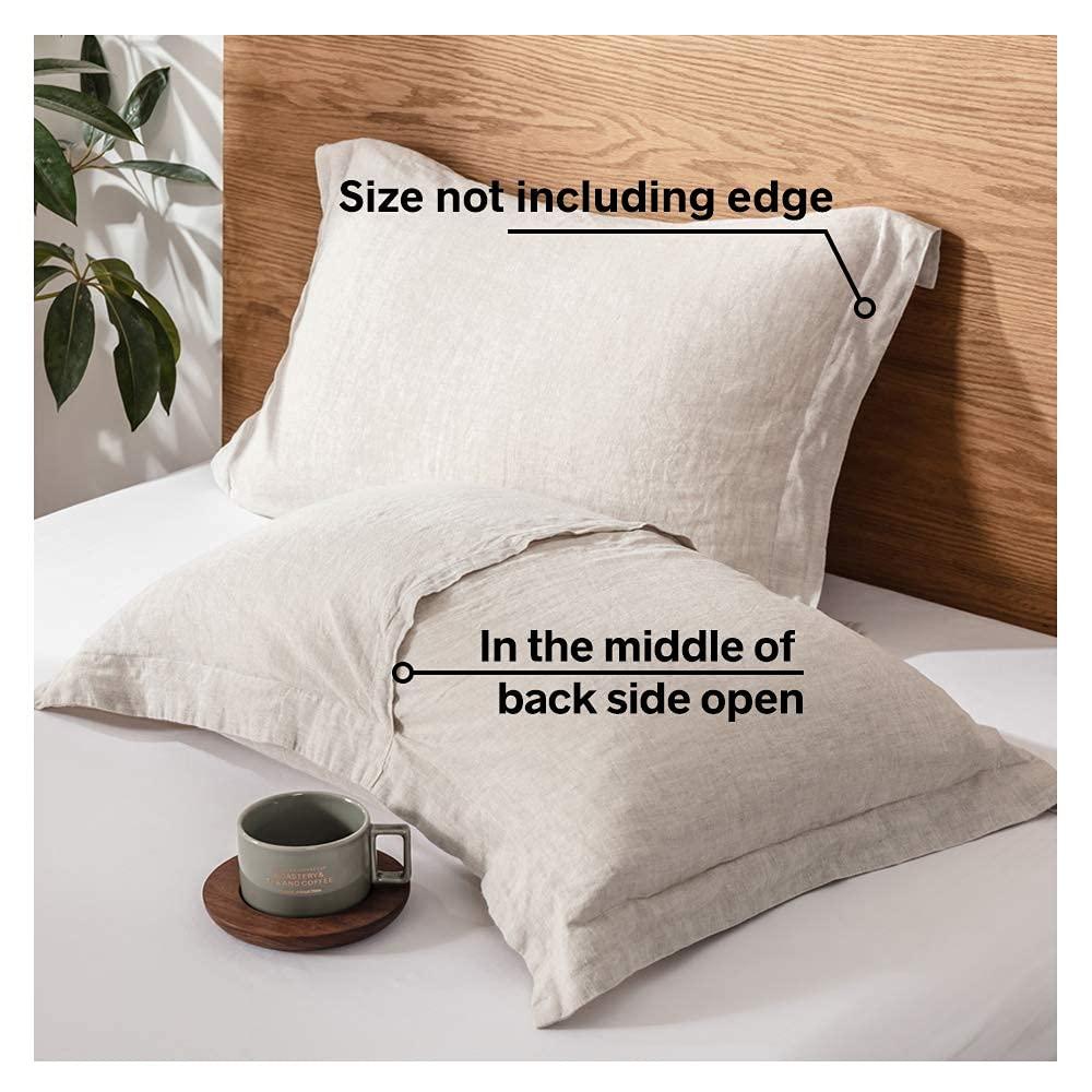 King Linens 100% French Linen Pillow Shams Basic Style - Pack of 2 - Washed Solid Color Natural Flax Soft Breathable - Linen, 20'' x 26'' - Image 3