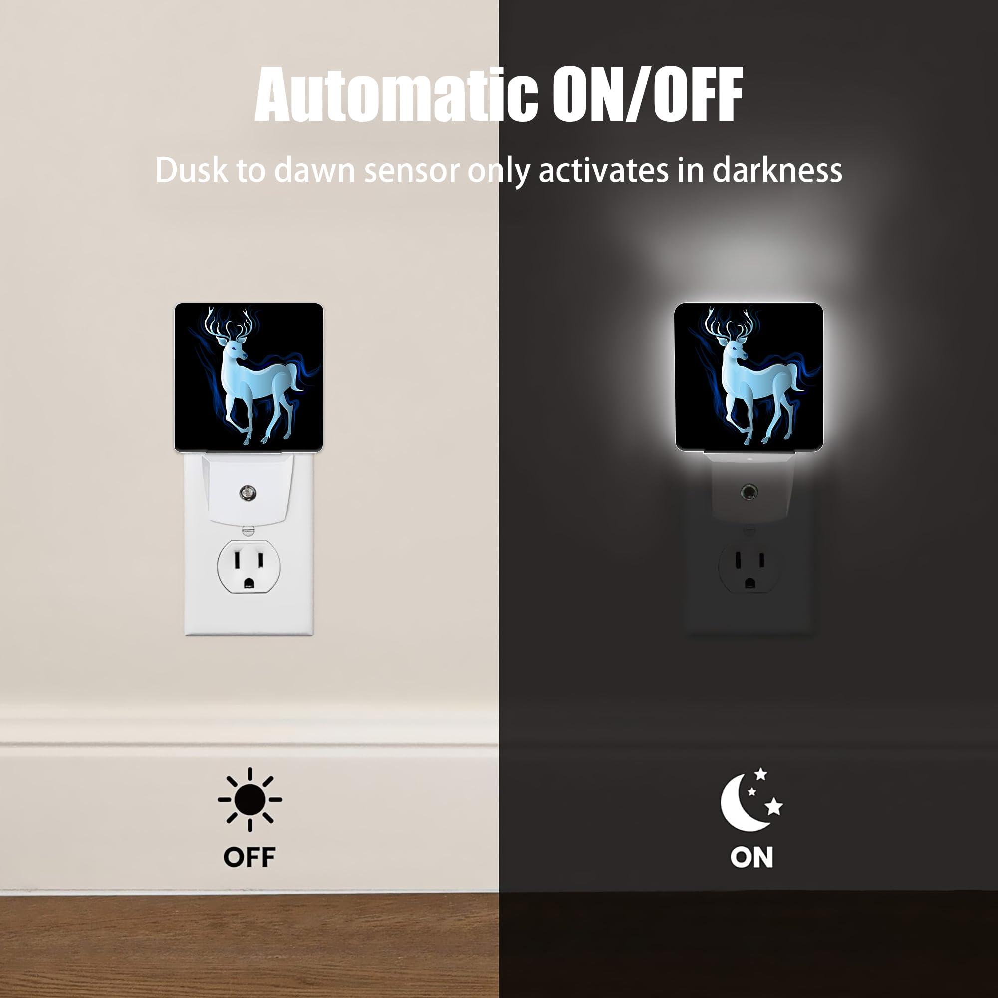 Jopowide Blue Deer Night Light, Northern Lights Night Lights Plug into Wall Decor for Bedroom, Bathroom, Hallway, Kitchen, Dusk to Dawn Sensor Nightlights for Women Men Room Gifts - Image 3
