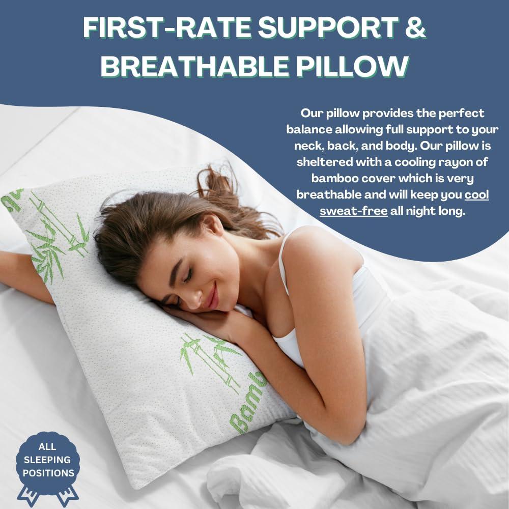 Memory Foam Bamboo Pillows King Size Set of 2 [Adjustable] for Sleeping - Cool & Breathable Cover with Zipper Rayon Derived from Bamboo Pilllowcase - Relieves Neck Pain - Back/Stomach/Side Sleeper - Image 6