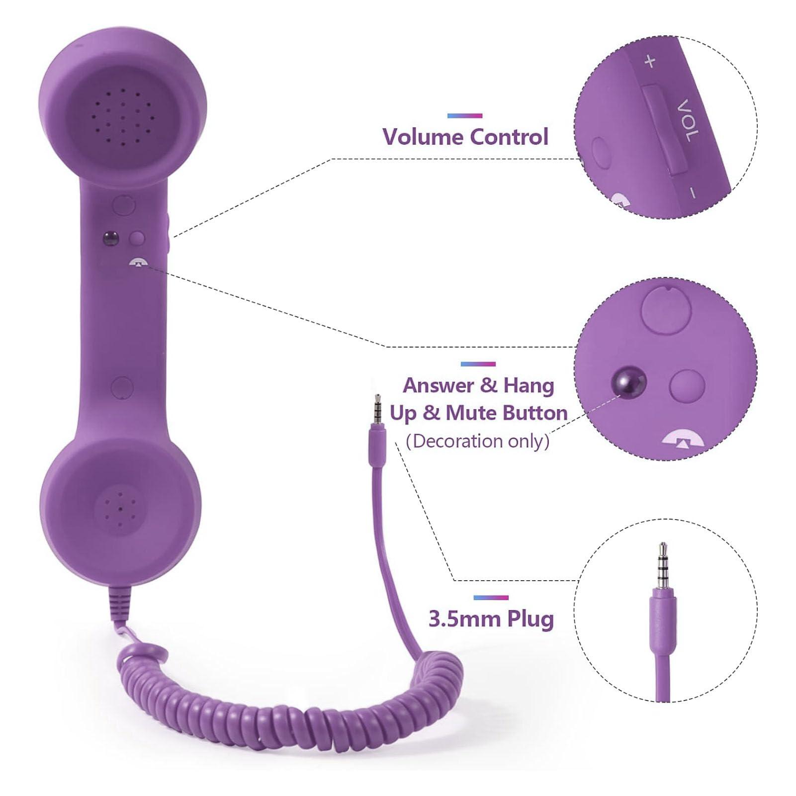 Telephone Handset for Cellphone, Retro Phone Handset with 3.5mm Jack Mobile Phone Receiver Old Telephone Headset Handheld Receiver for Cell Phone(Purple) - Image 9