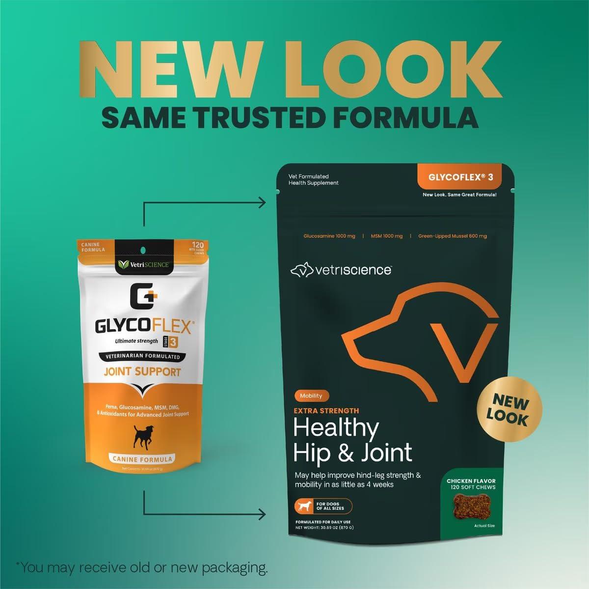 VetriScience Extra Strength Healthy Hip & Joint Chews, GlycoFlex Glucosamine and Green-Lipped Mussel Joint Support Supplement for Dogs, Promote Mobility and Soothe Joint Discomfort, Chicken, 120 Count - Image 2