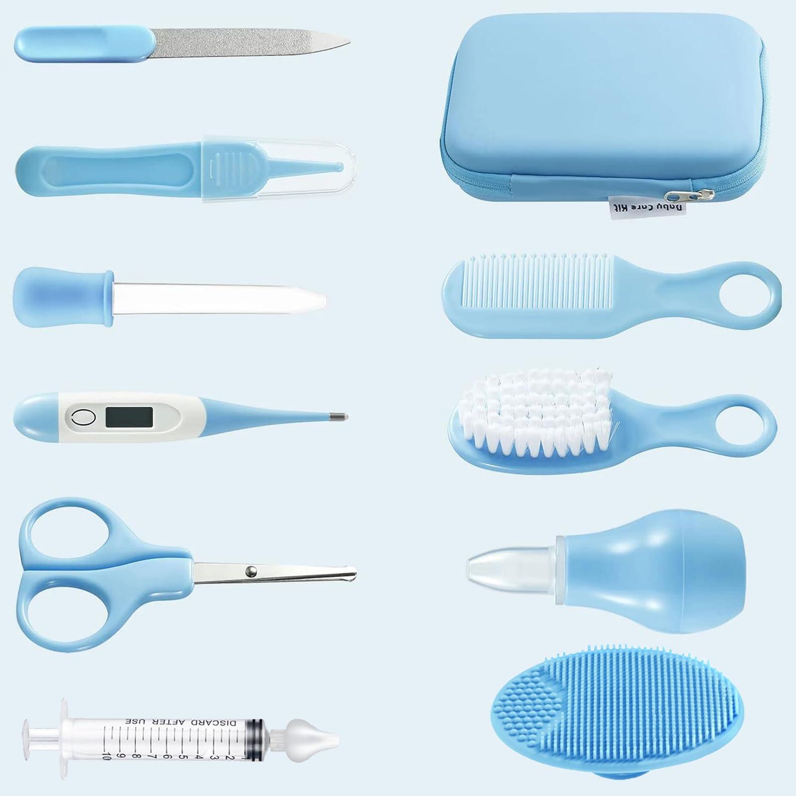 PandaEar Baby Healthcare & Grooming Kit - Baby Safety Set Comb, Brush, Finger Toothbrush, Nail Clippers, Scissors, Nasal Aspirator - Nursery Care Kit (Blue) - Image 2