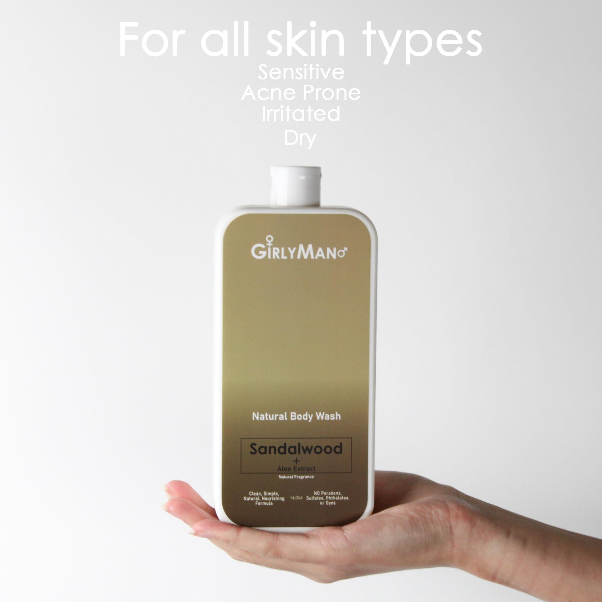 GirlyMan Natural Body Wash - Made with Olive Oil & Aloe Extract, No Artificial Fragrance, PH Balanced, Gentle Formula, Nourishing Ingredients, Family Owned (Sandalwood) - Image 5