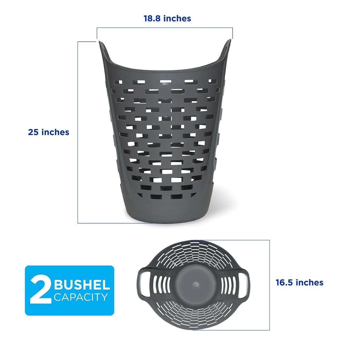 Clorox Flexible Laundry Basket - Tall Plastic Hamper for Clothes, Bedroom, and Storage - Portable Round Bin with Carry Handles, 2 Bushel, Grey - Image 3