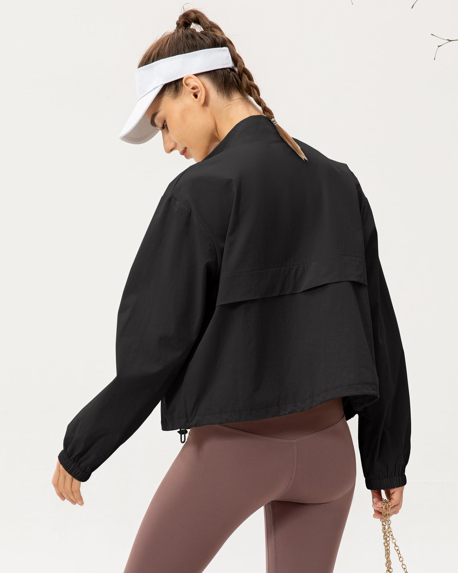 Gacaky Women's Athletic Workout Running Track Full Zip Cropped Jackets UPF 50+ Sun Protection Stand Collar Gym Shirts - Image 3
