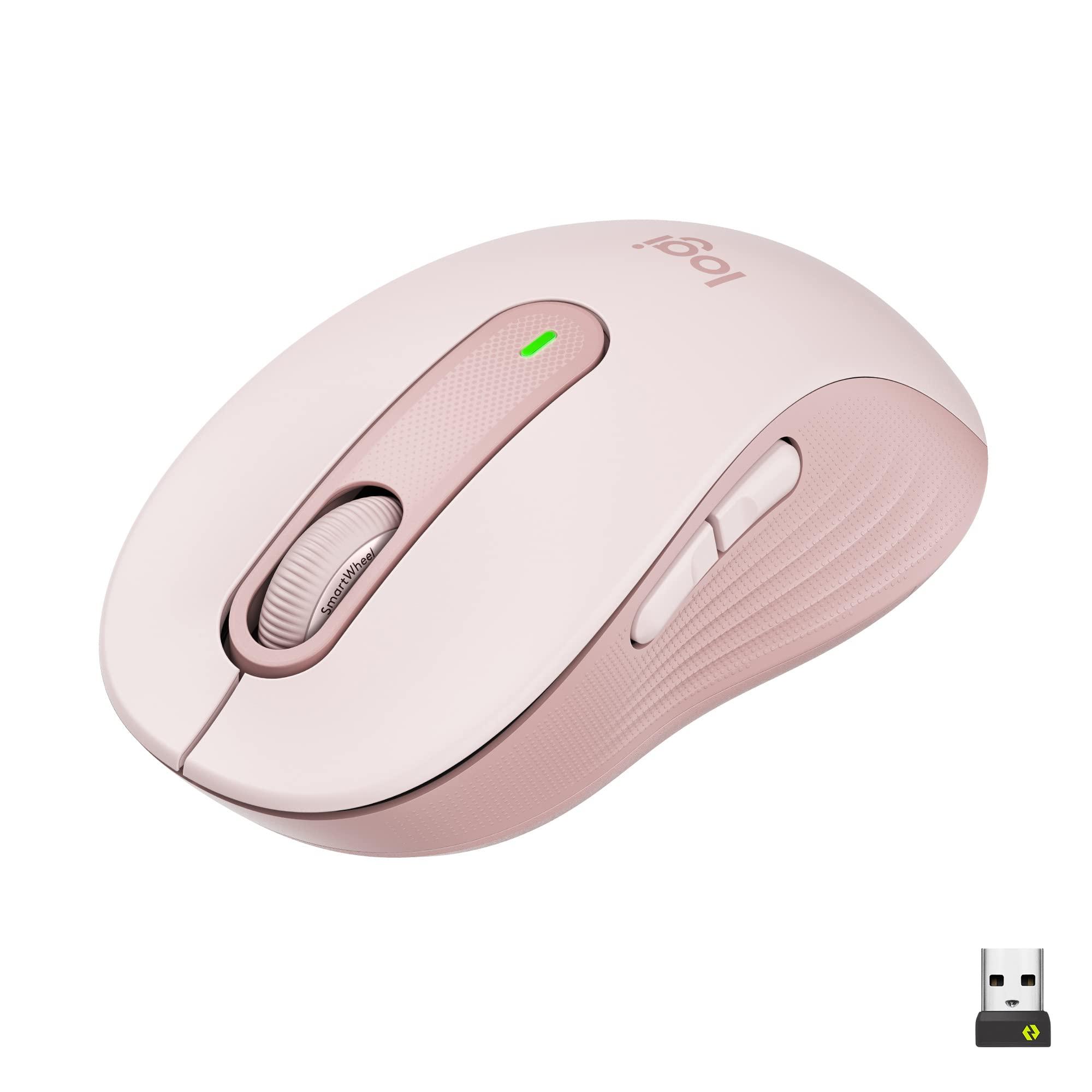 Logitech Signature M650 Wireless Mouse - for Small to Medium Sized Hands, 2-Year Battery, Silent Clicks, Customizable Side Buttons, Bluetooth, Multi-Device Compatibility - Rose (Renewed)