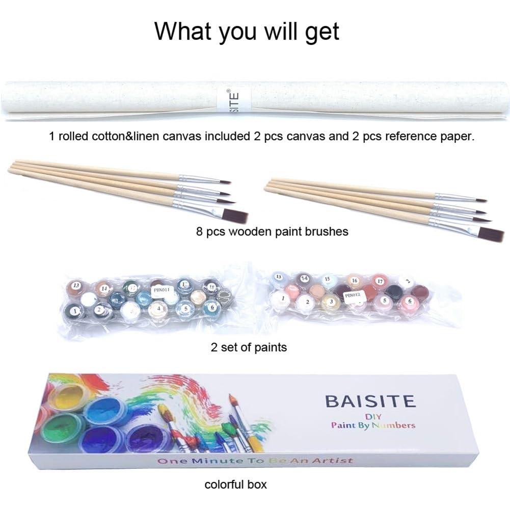 BAISITE Paint by Numbers Kit for Adults Beginners,12" Wx16 L 2 Pack Canvas for Painting Kits for Adults in Colorful Box-Sunset Lake Mountains1112 - Image 6
