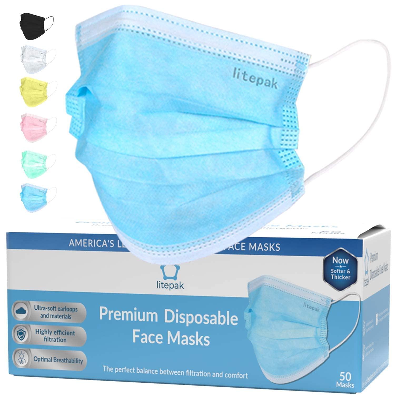 Litepak 2000pcs Disposable Face Masks Black 3-Ply Adult Mask Nose Wire Protection - Breathable Protective Face Covering - Image 3