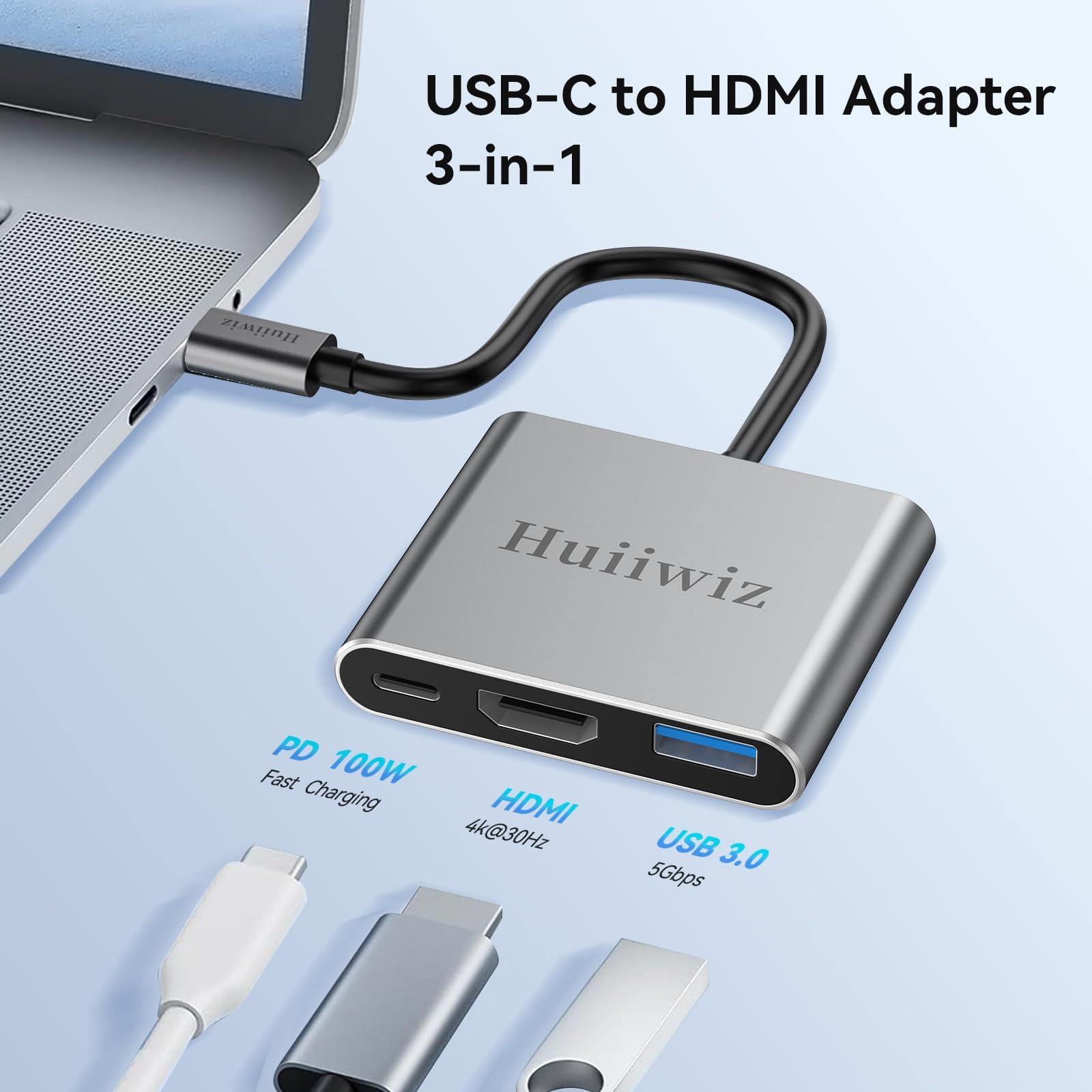 Huiiwiz USB C to HDMI Adapter for iPhone MacBook Mac iPad Switch, USBC HDMI Adapter with Multiport to TV Monitor Projector(4K, USB3.0, PD 100W) - Image 2