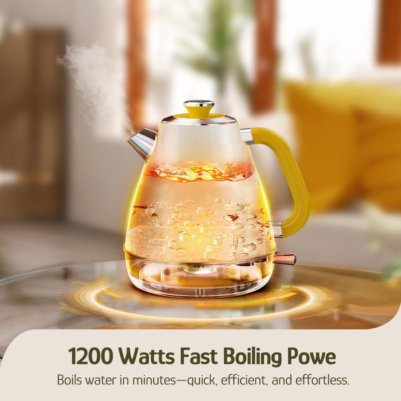 Hazel Quinn Retro Electric Kettle - 1.7L, 1200W Fast Boiling, All Stainless Steel Interior, Cordless, BPA-Free, Auto Shut-Off, Thermometer for Tea & Coffee - Floral Design by Artist Eduardo Recife - Image 2