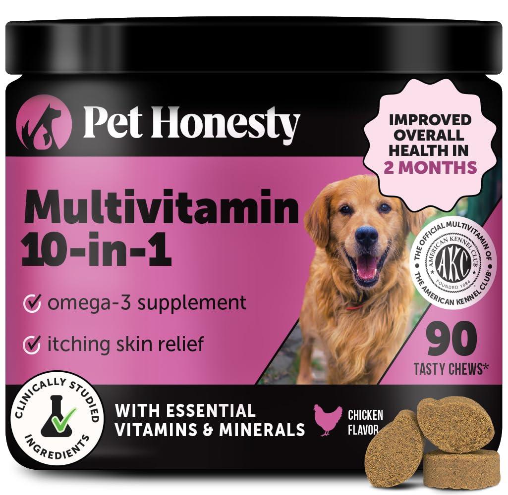 Multivitamin Dog Supplement, Glucosamine Chondroitin for Dogs, Probiotics, Omega Fish Oil, Dog Supplements & Vitamins, Vitamins for Skin and Coat Allergies (Chicken 90 ct)