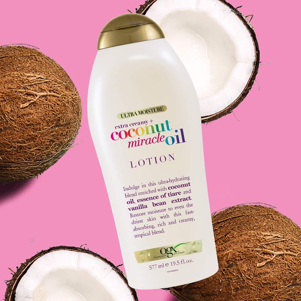 OGX Extra Creamy + Coconut Miracle Oil Ultra Moisture Body Lotion with Vanilla Bean, Fast-Absorbing Body Lotion for All Skin Types, Paraben-Free and Sulfated-Surfactants Free, 19.5 Ounce - Image 8