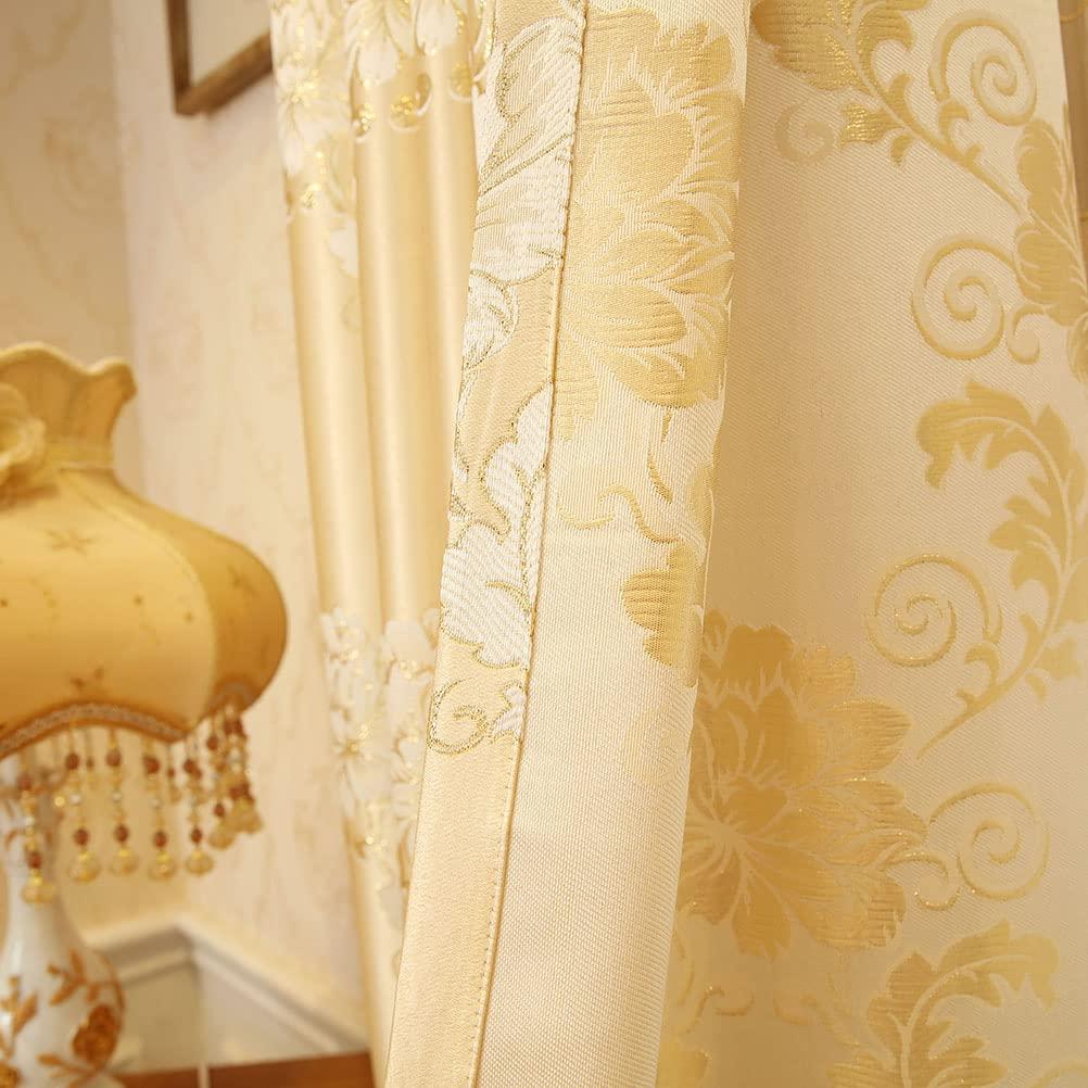 ELKCA Luxury Gold Floral Curtains for Bedroom Jacquard Window Curtains for Living Room,Grommet Top,2 Panels(Floral-Golden,52 by 96 inch Long) - Image 4