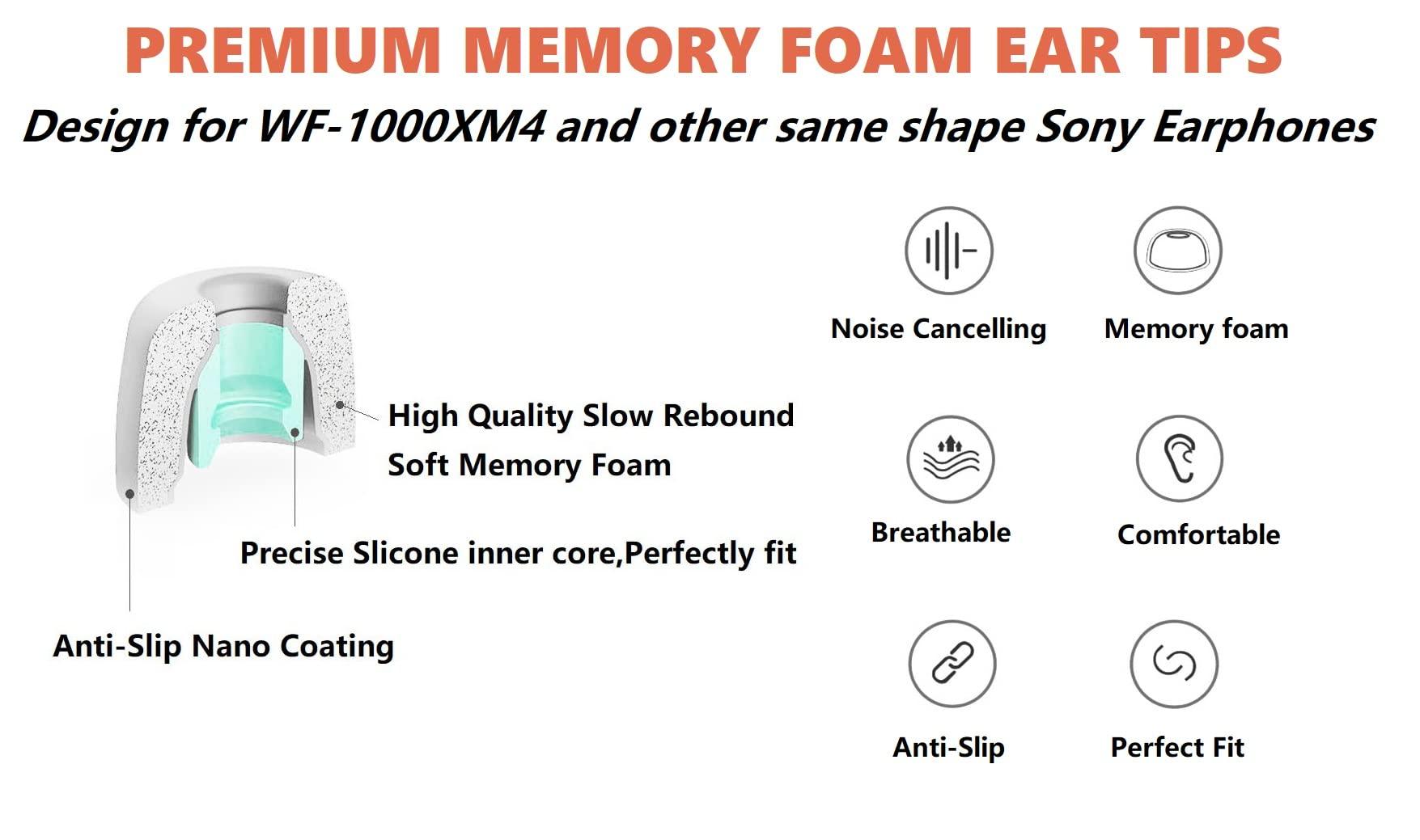 JNSA Replacement Earbud Tips Memory Foam Ear Tips Noise Isolation Foam Eartips Compatible with Sony WF-1000XM4 WF-1000XM3 Earbud Headphones, [Fit in Case],3 Pairs,Silver (FoamXM4S3P) - Image 3