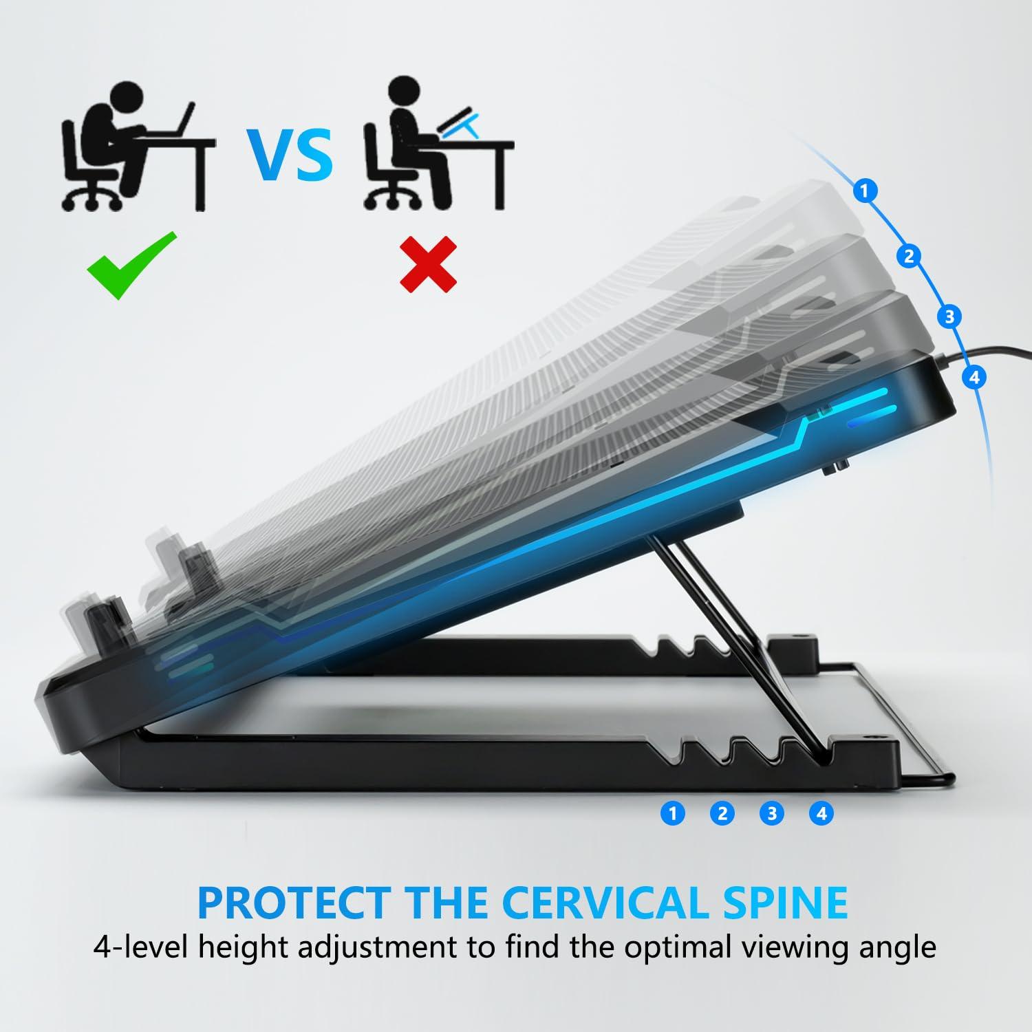 G-STORY Gaming Laptop Cooling Pad with Movable Fan and Automatic Speed Adjustable by Temperature,Music Sync RGB Light,Low Noise Laptop Cooler 3 Speed 1500/1750/2000RPM(140MM) Stand 12–18" Notebook - Image 6