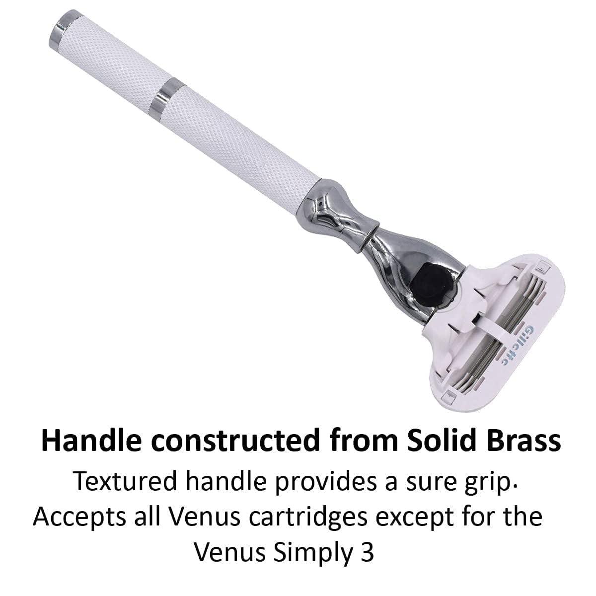 Parker Deluxe Triple Blade Razor for Women–Compatible with Gillette Venus or Gillette Mach 3 Cartridges–5.5 Inch Textured Brass Frame Handle-One Gillette Venus Cartridge Included - Image 4