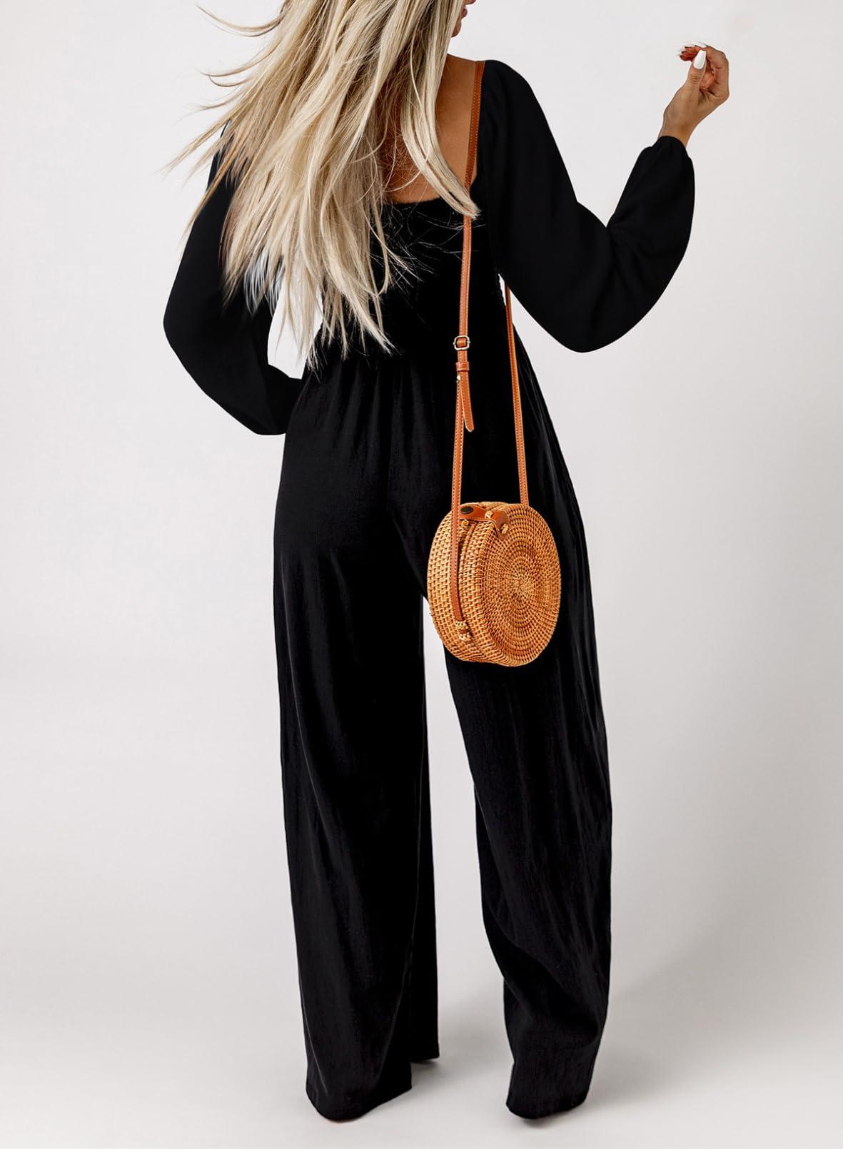 Dokotoo Women's Casual Loose Overalls Jumpsuits One Piece Long Sleeve Wide Leg Long Pant Rompers With Pockets - Image 3