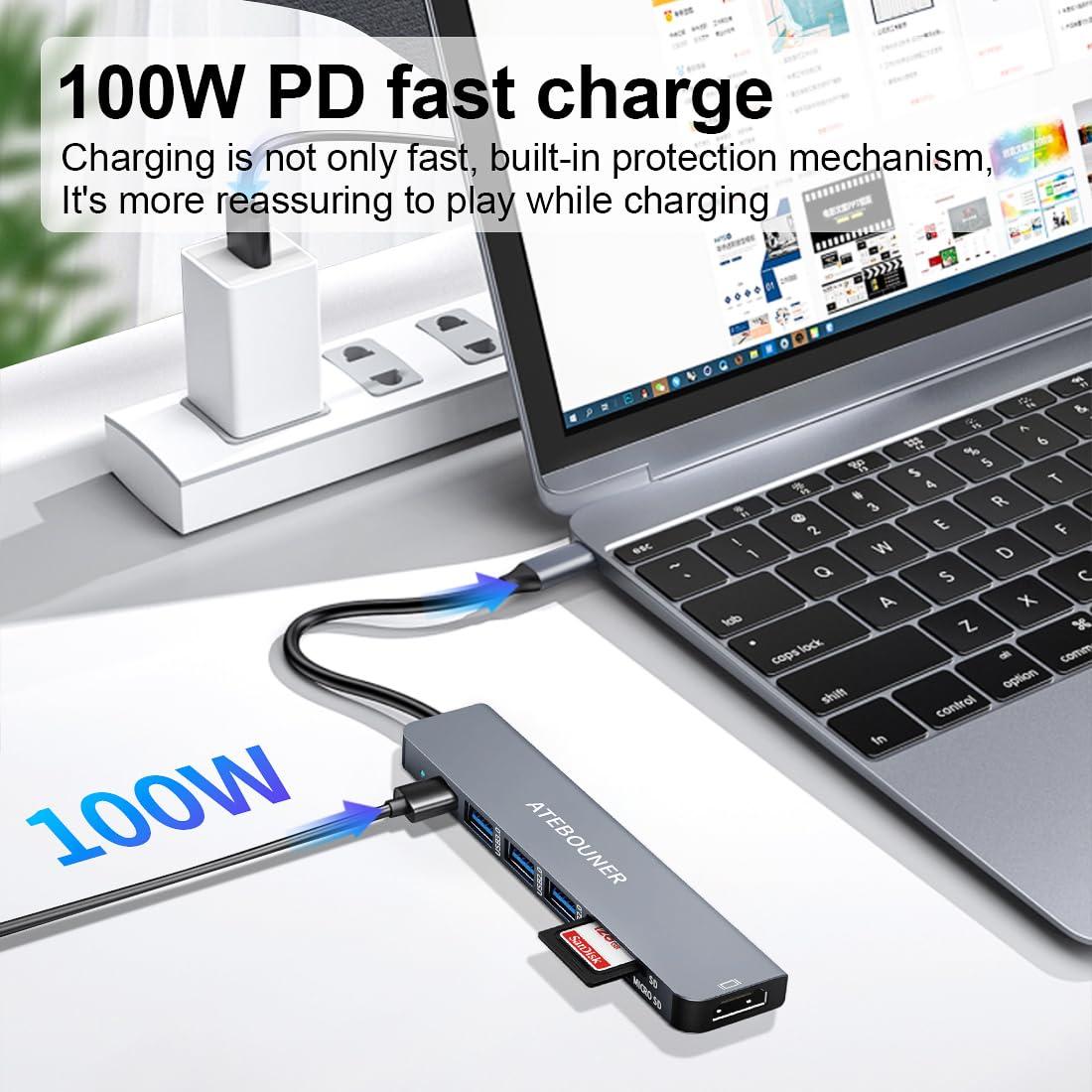 MacBook Adapter Multiport USB c hub multiport Adapter MacBook USB Adapter USB hub USB c 7 in 1 usbc dongle with 4K HDMI 100W PD USB 3.0 hub with sd Card Reader usbc hub USB Adapter for MacBook Air - Image 3