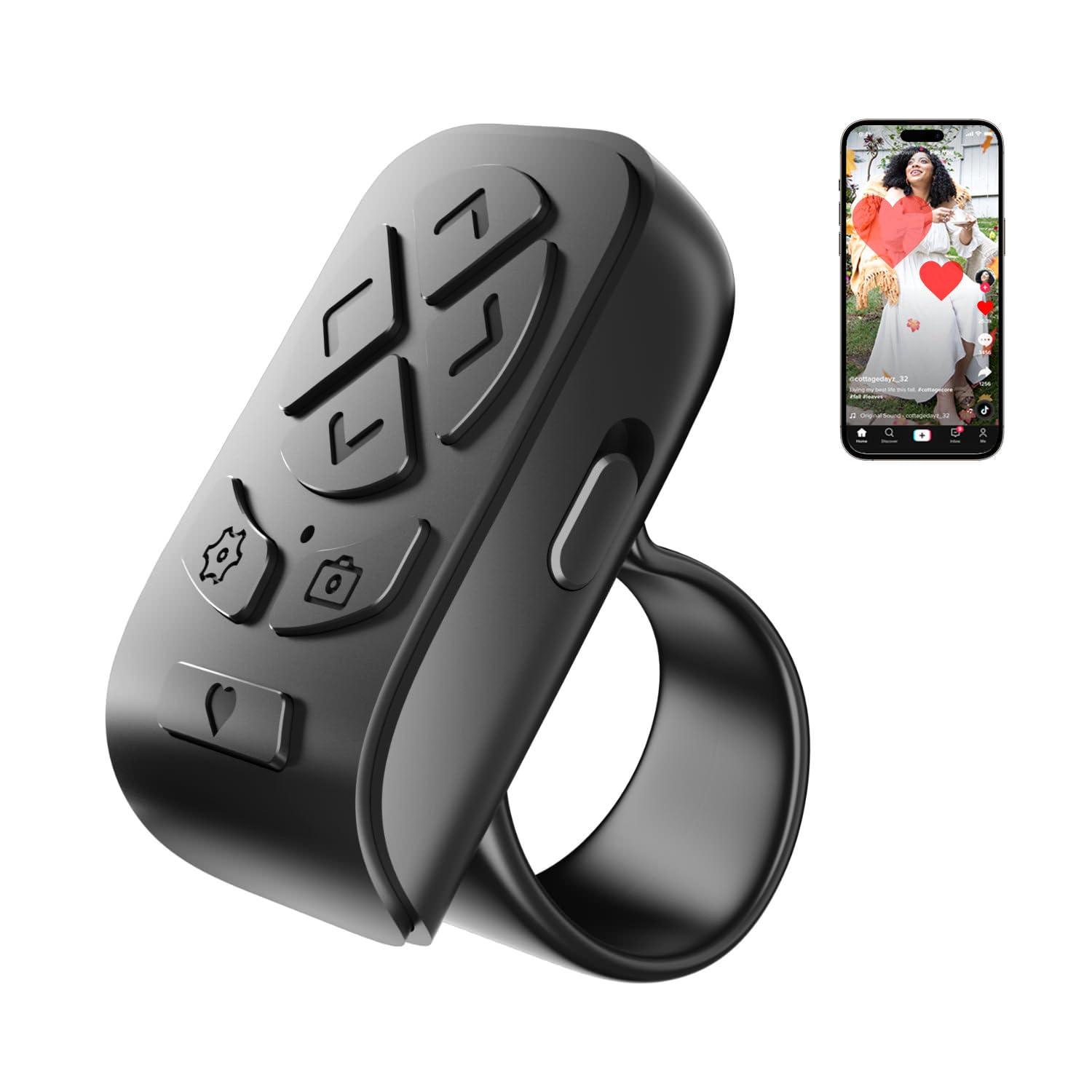 Scrolling Ring Remote for TikTok YouTube Instagram Shorts Video, Scroller Page Turner Clicker for Kindle APP Compatible with iPhone iPad Android Phone, Remote Shutter Control for Phone Camera