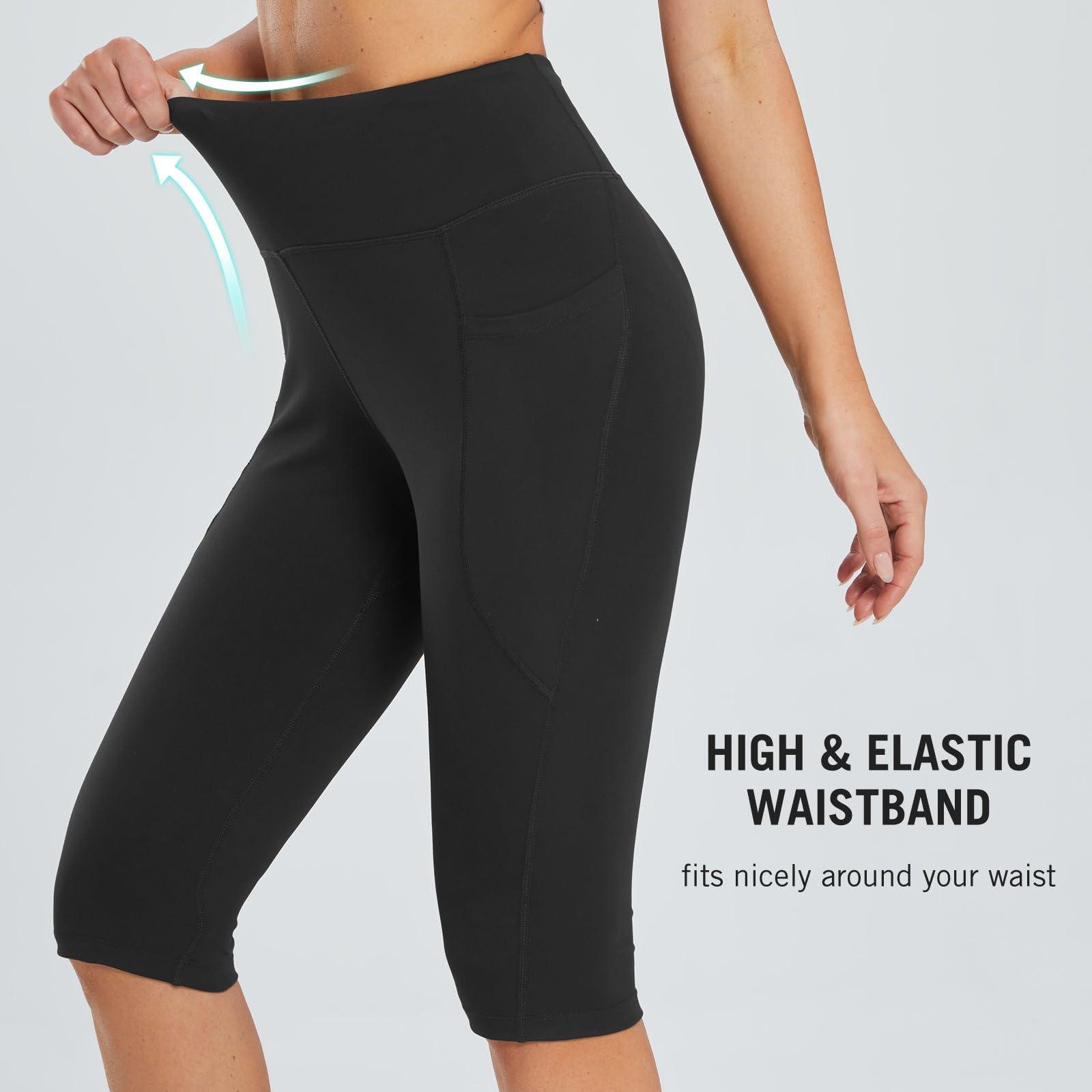 baleaf Women's Capri Leggings with Pockets High Waisted Knee Length Capris Stretch for Casual Yoga Pants Workout Exercise - Image 3