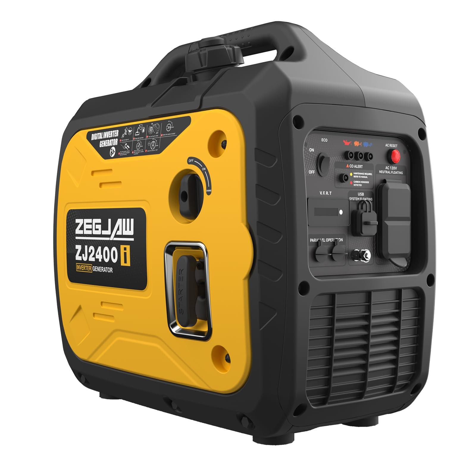 ZEGJAW 2400-Watt Portable Inverter Generator, EPA Compliant, CO-Sensor, Eco-Mode Feature, Lightweight & Quiet Gas Powered Generators for Home Use