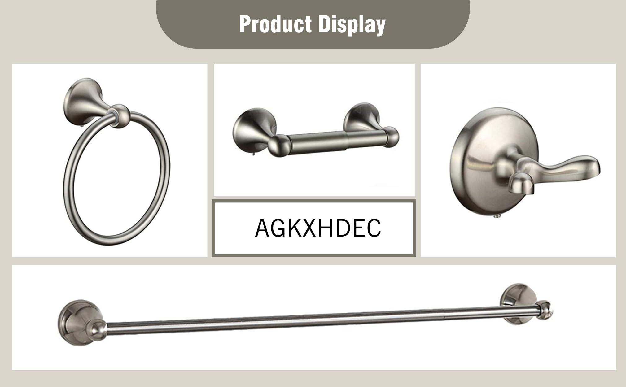 AGKXHDEC 4-Piece Bathroom Hardware Set: Brushed Nickel Bathroom Accessory Set, Towel Bar,Towel Ring,Toilet Paper Holder,Robe Hook, Wall Mounted,Optional Install Towel bar Length for 24 or 16 inch - Image 8