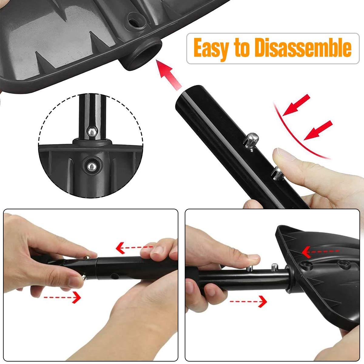 Snow Shovel, Upgrade Emergency Snow Shovel for Driveway with Aluminum Handle Large Capacity Lightweight and Adjustable Portable Survival Shovel for Home, Garden, Camping, Mud and Snowman(Black) - Image 6