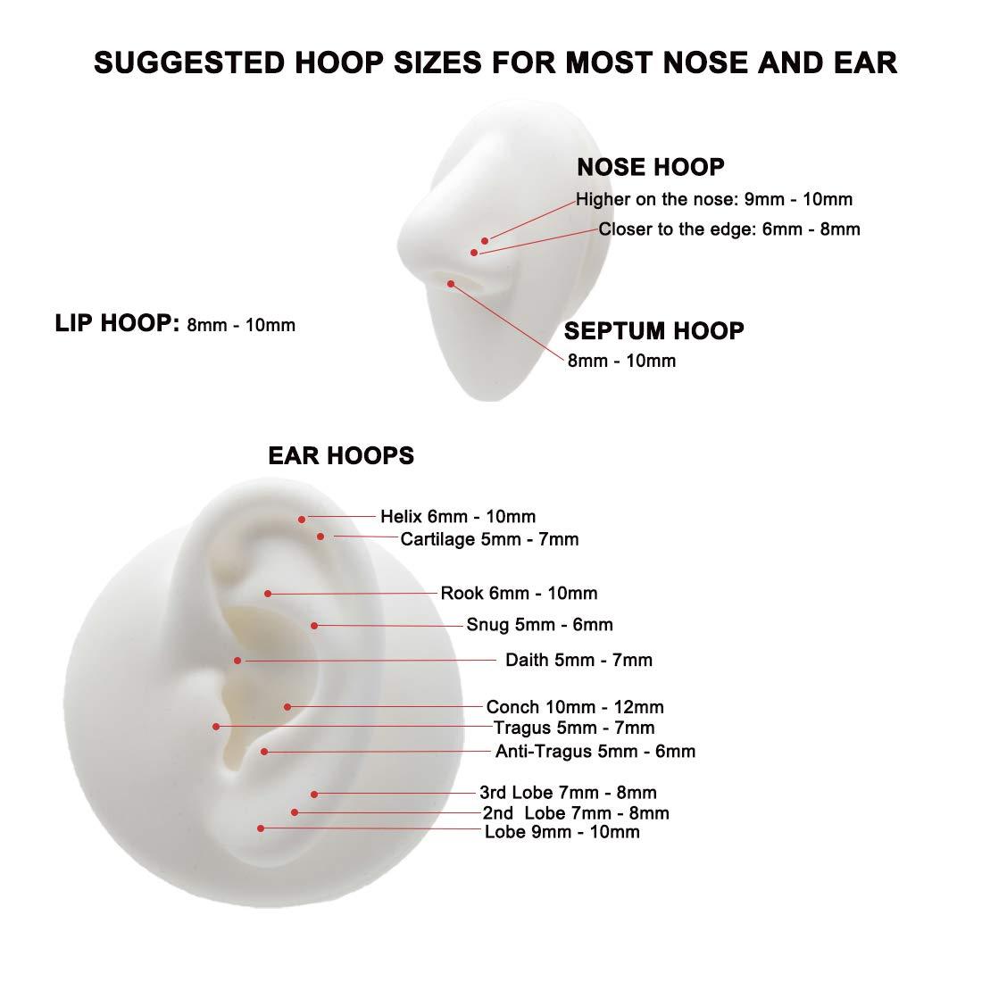 FANSING Men Women 316L Surgical Steel Hinged Nose Rings Hoop for Nostril Septum Cartilage Helix Daith Tragus Rook Conch Lip Ear Lobe Piercings - Image 6