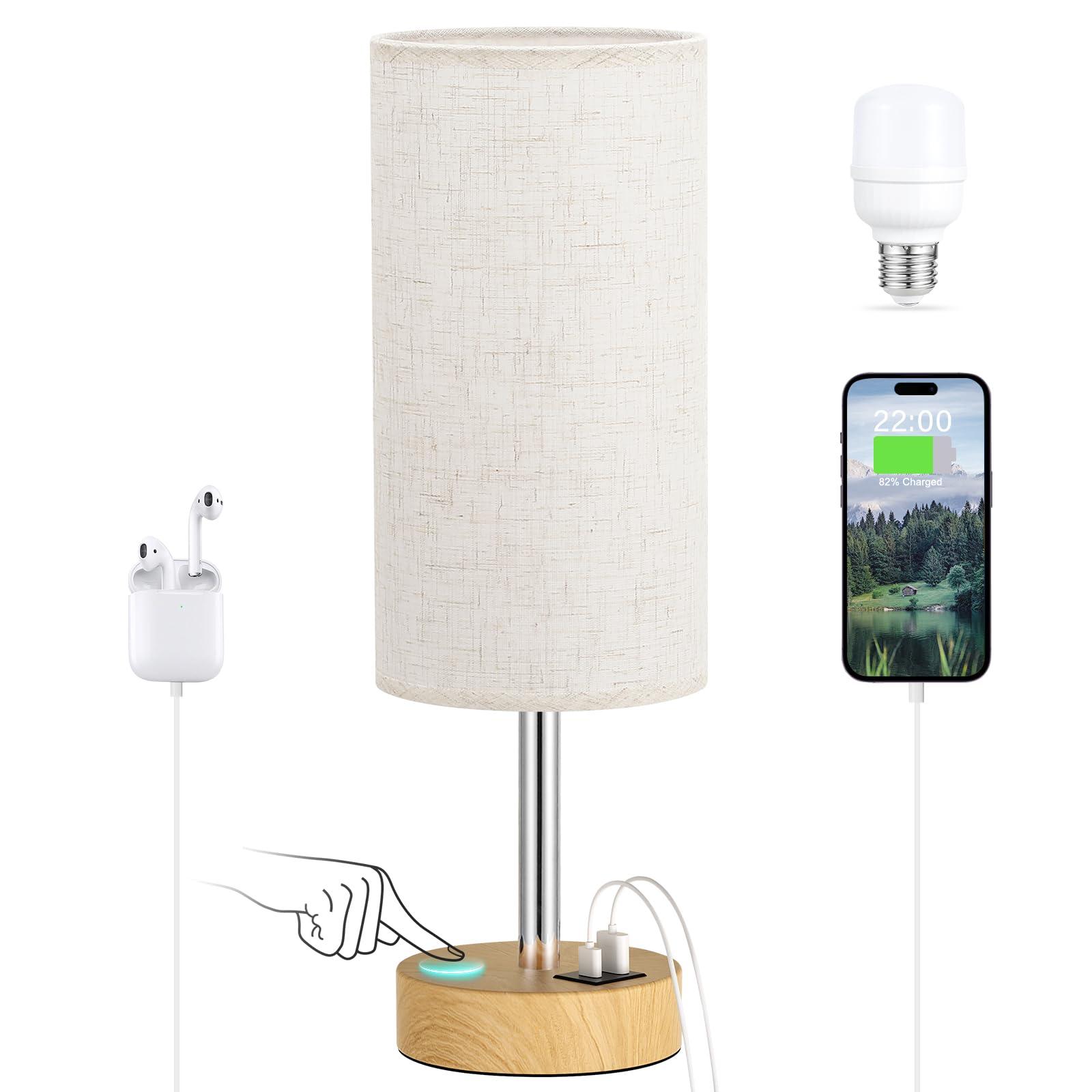 Touch Bedside Table Lamp with USB - 3 Way Dimmable Wood Lamp for Bedroom Nightstand, Desk Lamp with Charging Station for Dorm, Living Room, Office, Kids Room, Nursery, Small - Image 7