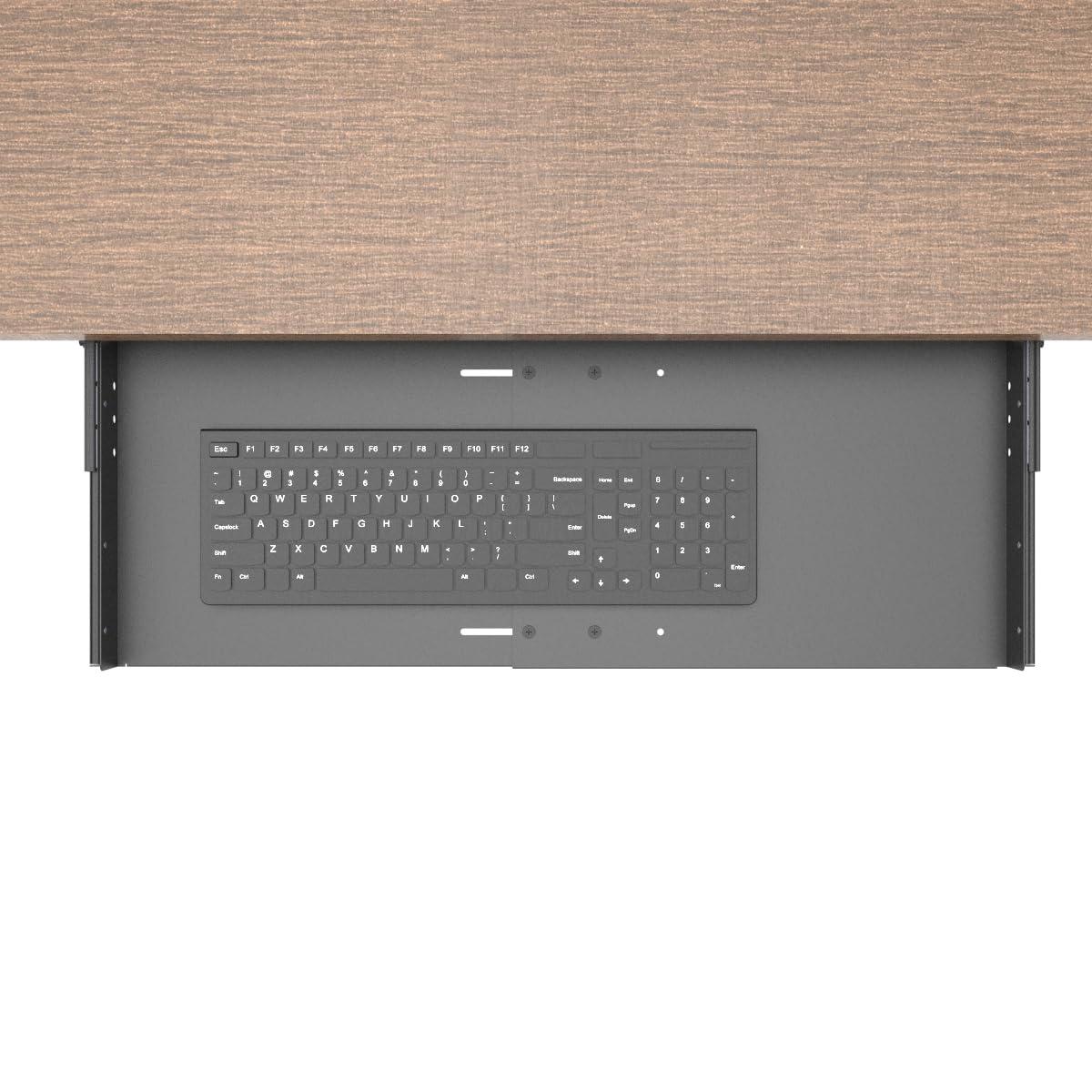 JINGCHENGMEI Sliding Keyboard Tray Under Desk, Pull-Out Keyboard and Mouse Tray, 27 x 9.8 inches Large Platform Slide-Out Computer Drawer for Typing, Metal, Black - Image 3