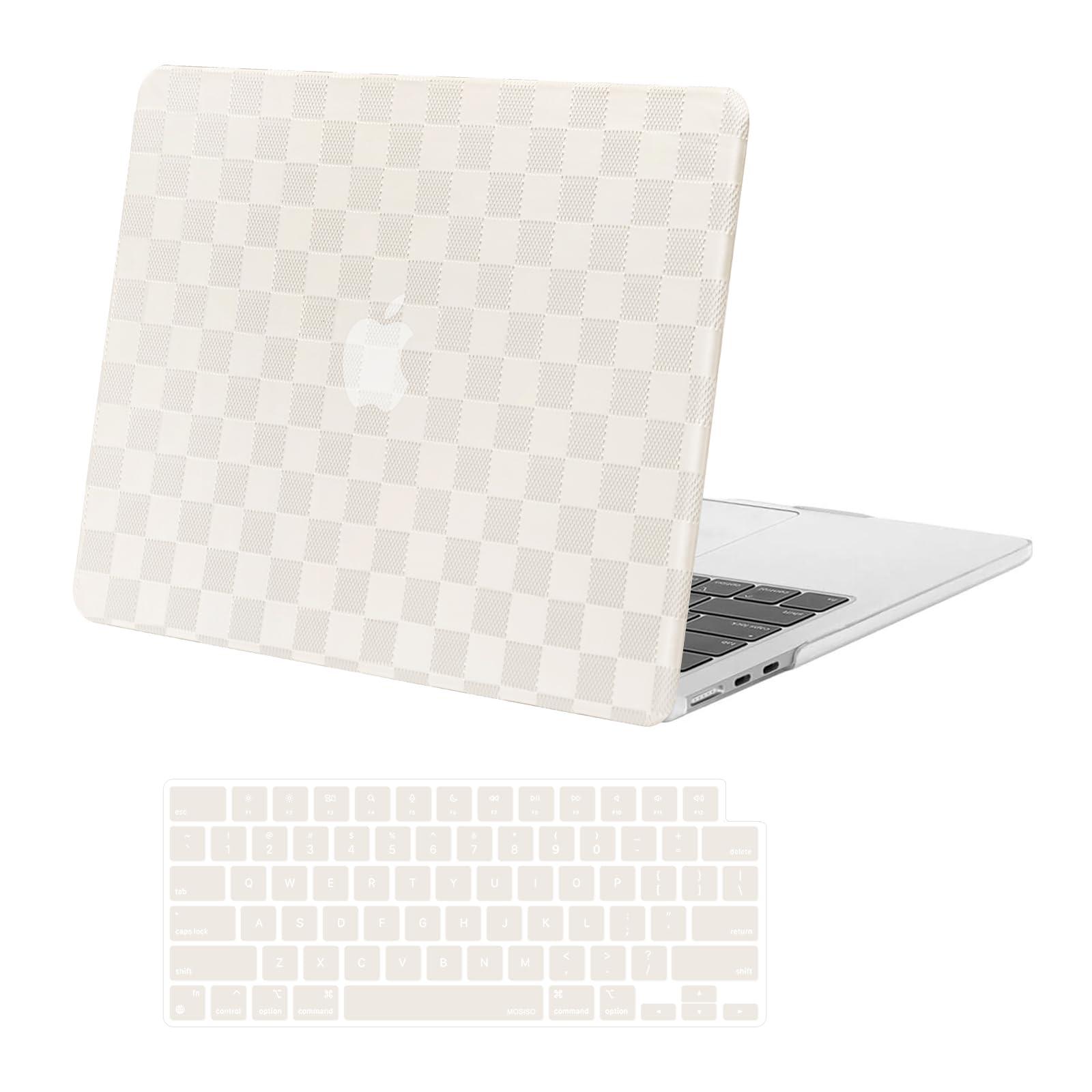 MOSISO Compatible with MacBook Air 13.6 inch Case 2025 2024 2023 2022 M4 A3240 M3 A3113 M2 A2681, Checker Texture Grid PU Leather Coated Hard Shell&Keyboard Cover for MacBook Air 13 inch,Beige