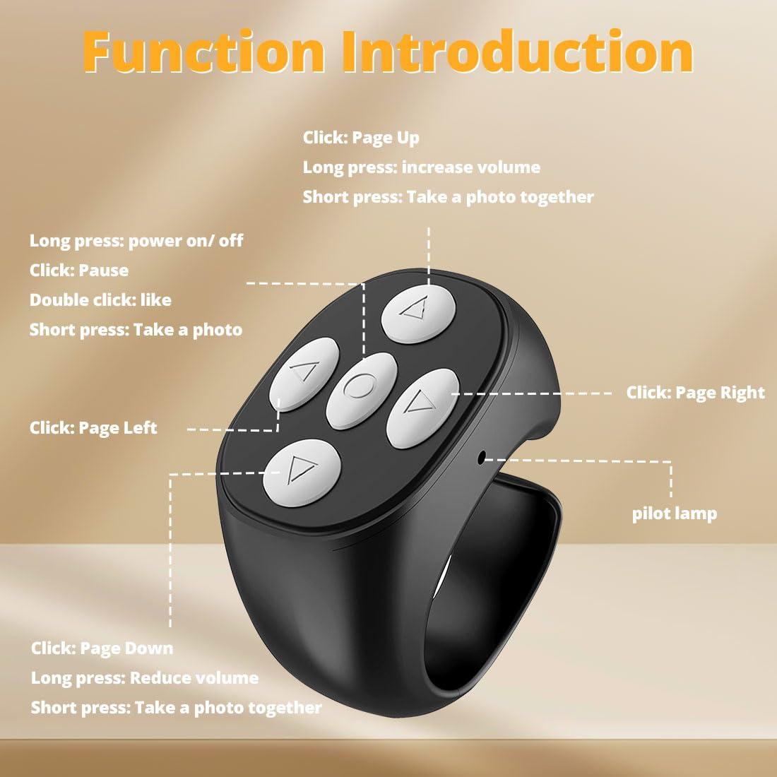 New Wireless Bluetooth Remote Control, Video Scrolling Ring Remote Control Page Turner Bluetooth Ring Scroller, Scrolling Rings Rechargeable Camera Video Remote (Black) - Image 6