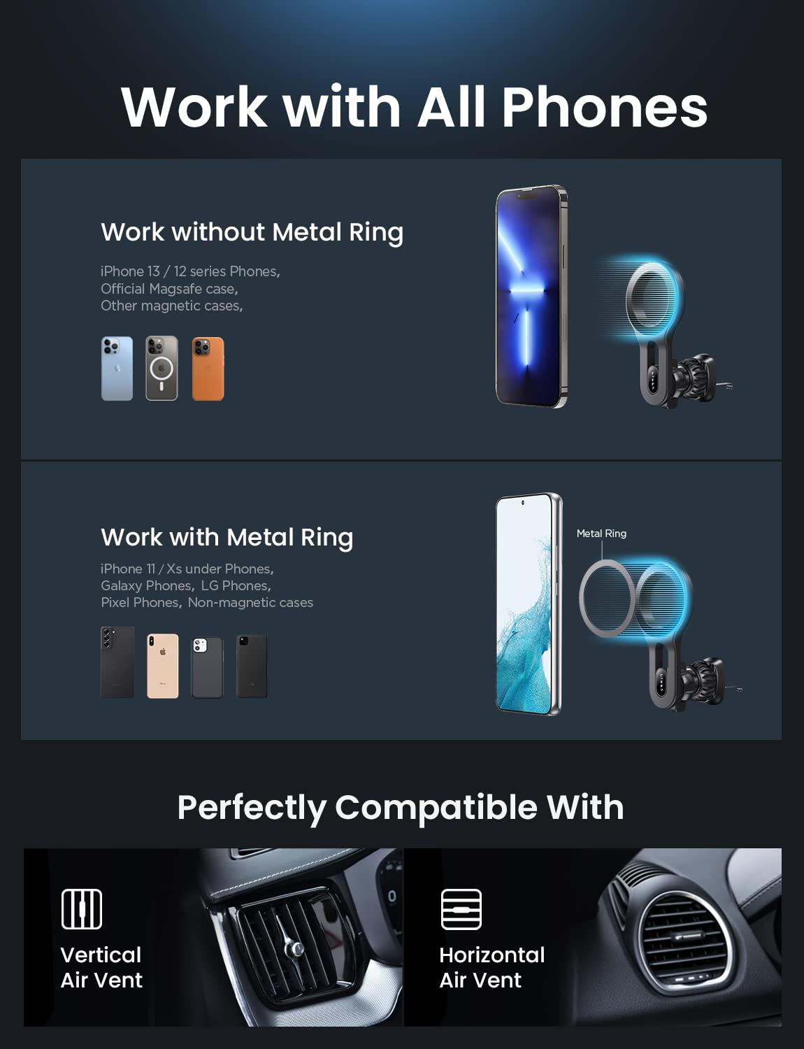 LISEN for MagSafe Car Mount Magnetic Car Phone Mount, Air Vent Phone Holder Car [Super Strong Magnets] Hands Free Cell Phone Holder 17X Strong Clip Car Accessories fit iPhone 16 15 14 13 Pro Plus Max - Image 5