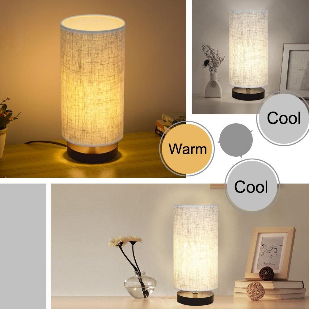 lifeholder Table Lamp, Bedside Nightstand Lamp, Simple Desk Lamp, Fabric Wooden Table Lamp for Bedroom Living Room Office Study, Cylinder Black Base - Image 3