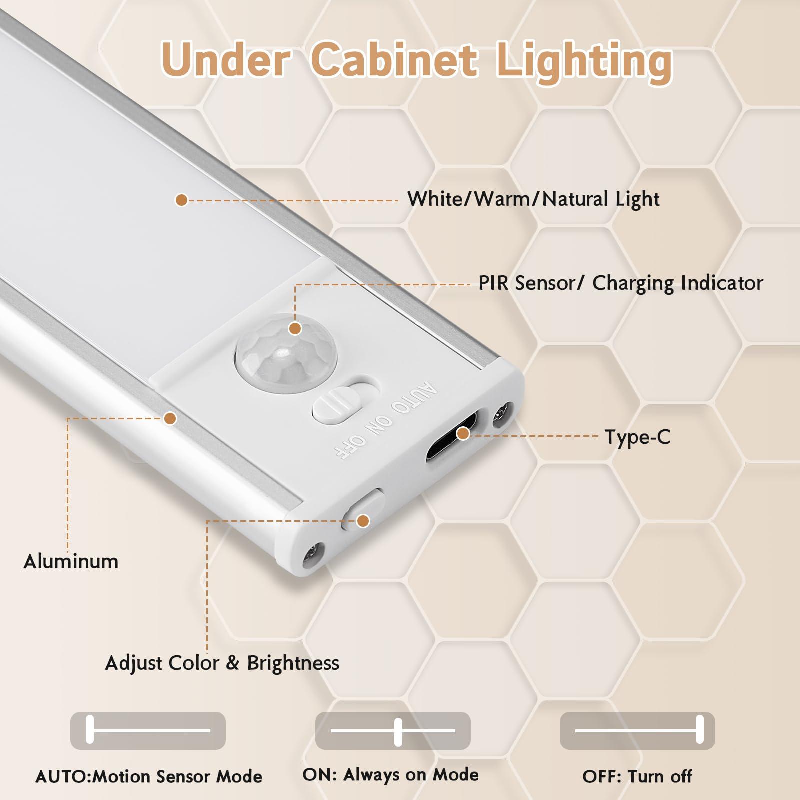 Under Cabinet Lighting Wireless, 4Pack Motion Sensor Light Indoor with 3 Color Temps, Dimmable Closet Lights Battery Operated, LED Magnetic Light, Rechargeable Under Counter Lights for Kitchen Home - Image 5