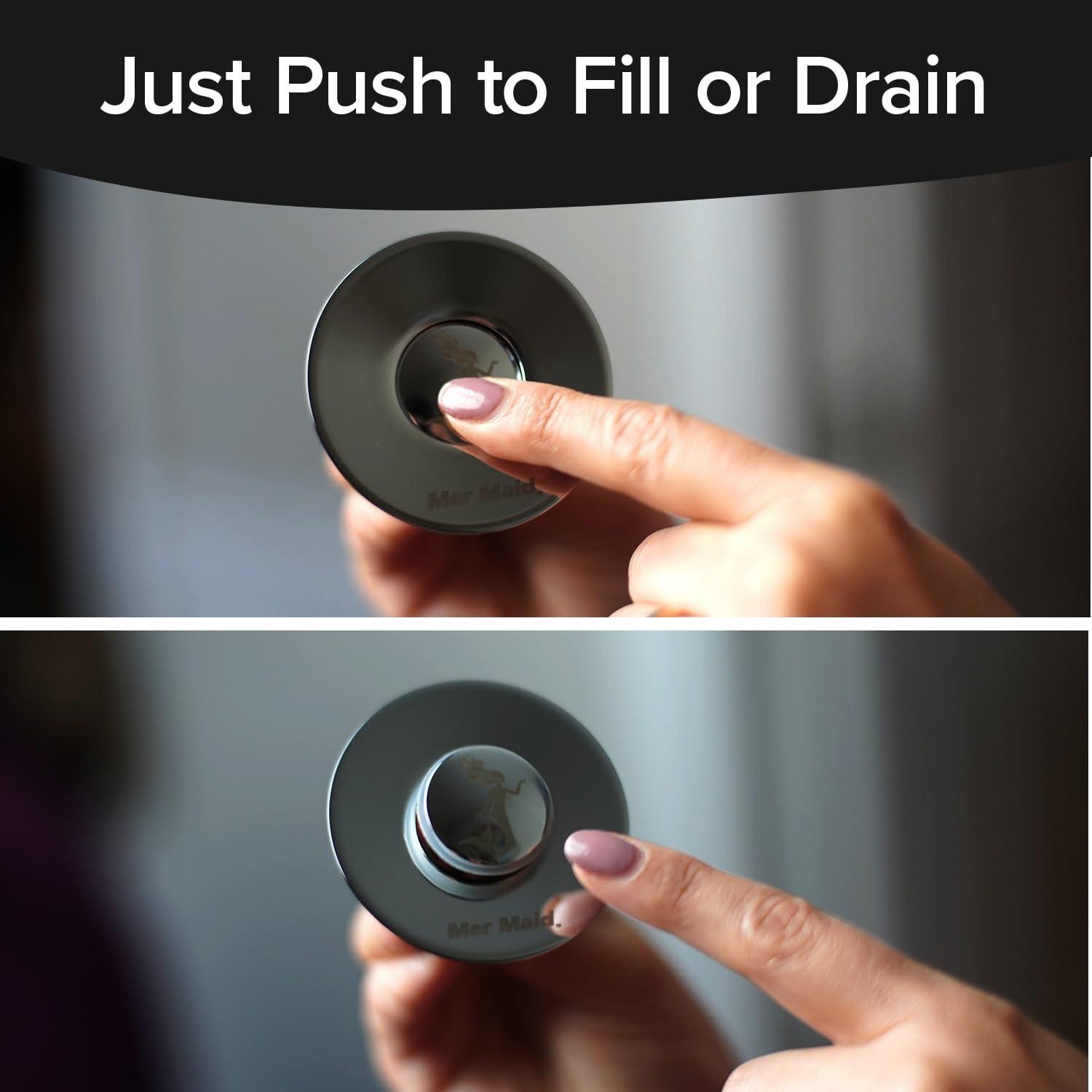 Mer-Maid Drain Magic AS-SEEN-ON-TV Replace Broken or Missing Bathroom Drain Stoppers in Seconds, No Tools, Push To Fill, Hair Catcher Prevents Clogs, Watertight Silicone Seal,Chrome Plated Solid Brass - Image 6