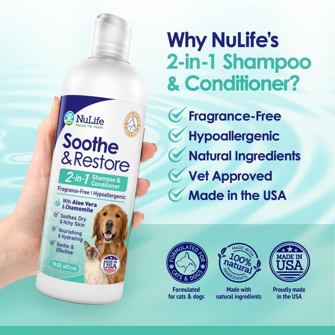 2-in-1 Dog Shampoo and Conditioner with Soothing Aloe Vera & Chamomile, Sensitive Skin, Fragrance-Free, Hypoallergenic Formula Provides Itchy Skin Relief from Dry Skin & Allergies - 16oz - Image 5