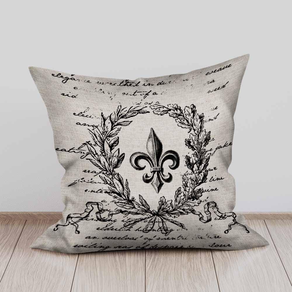 Beabes Cushion Covers Retro Letter Paper Fleur De Lis Vintage Style Square Soft,Pillow Cases Decor for Couch Bedroom Sofa Living Pack of 2 Size 18X18 Inch - Image 2
