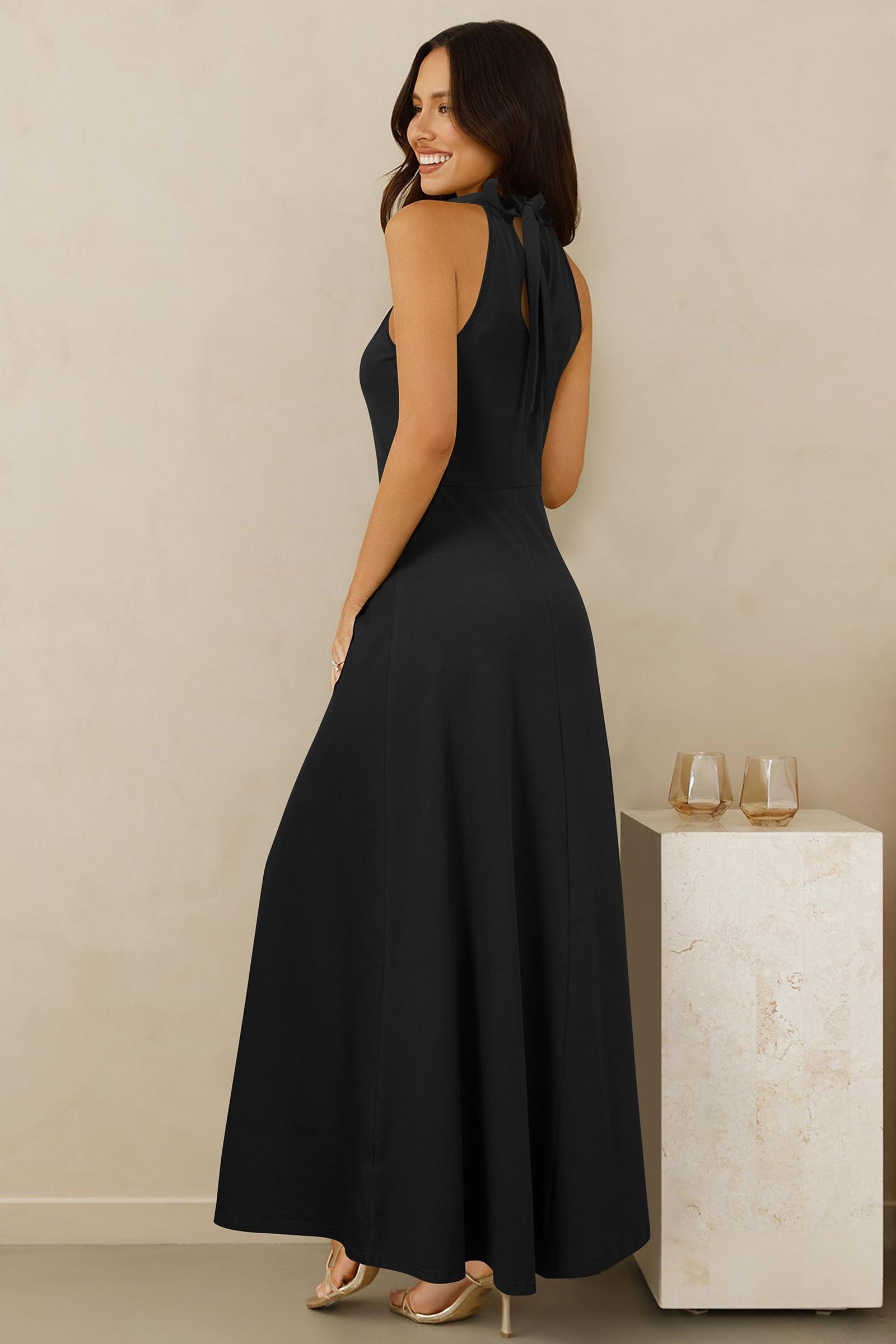 STYLEWORD Women's Summer 2025 Maxi Dress Floral Halter Neck Sexy Party Wedding Guest Long Formal Dress - Image 7