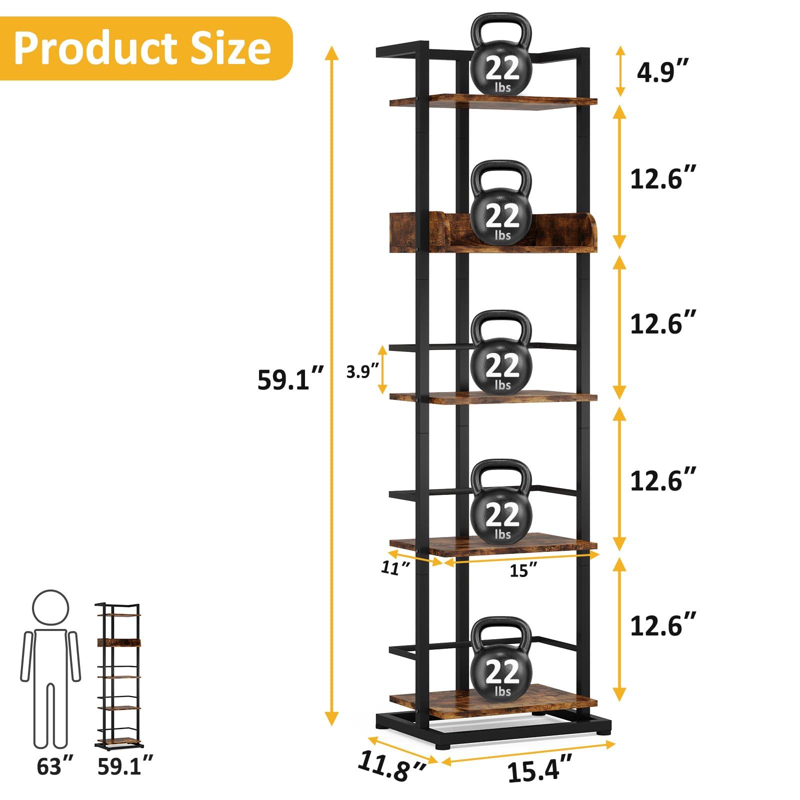Hosfais Book Shelf Narrow Bookshelf: 5 Tier Wood Bookcase with Metal Edge Protection Industrial Modern Bookshelf Book Storage Organizer for Living Room Bedroom Home Office (Rustic Brown) - Image 3