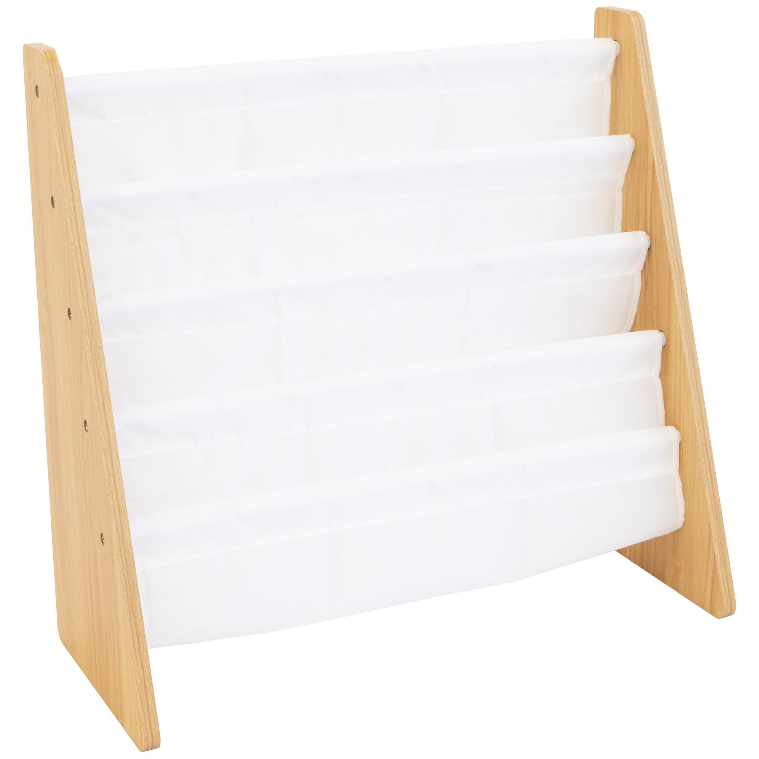 Humble Crew 4-Tier Kids Bookshelf, Natural Wood/White - Premium Book Shelf for Kids Rooms with Four Deep Pockets - Toddler Sling Book Rack with Deep Sleeves, Nursery Bookcase Organizer - Image 3