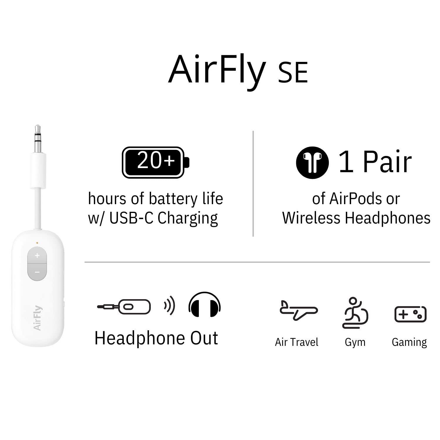 Twelve South AirFly SE | Bluetooth Wireless Audio Transmitter Adapter for AirPods/Headphones, 20+ Hr Battery, Works with 3.5mm aux Jacks on Airplanes, TVs, Gym Equipment, and Travel - Image 9