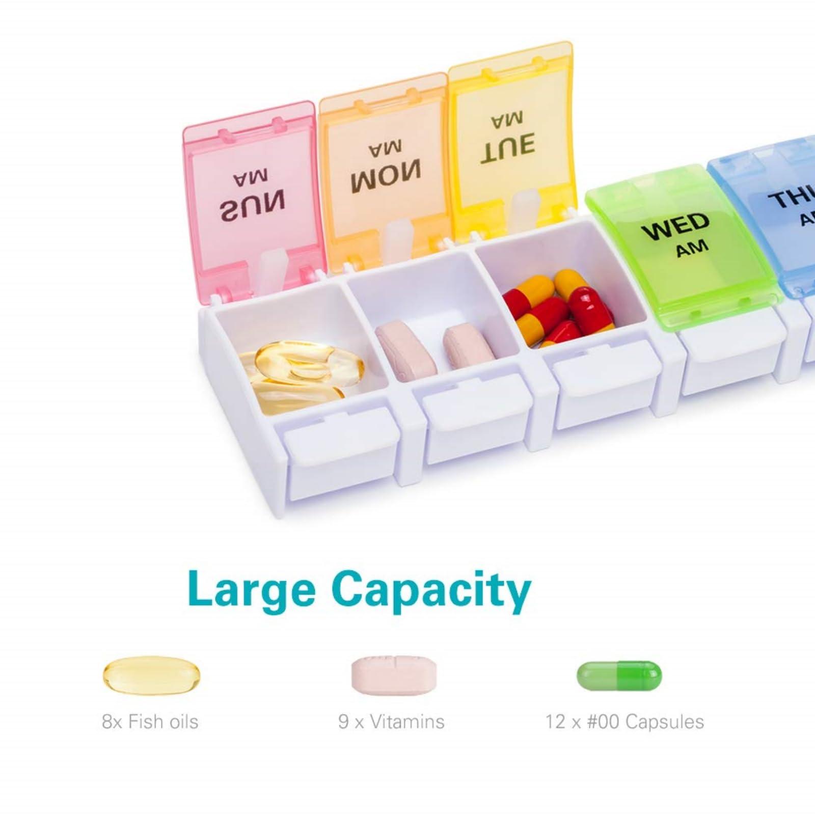 Sukuos AM PM Weekly Pill Organizer 2 Times A Day, Large Daily Pill Box Case 7 Day with Easy Push Button Design, Detachable Medicine Holder for Vitamin/Fish Oil/Supplements (Rainbow) - Image 3