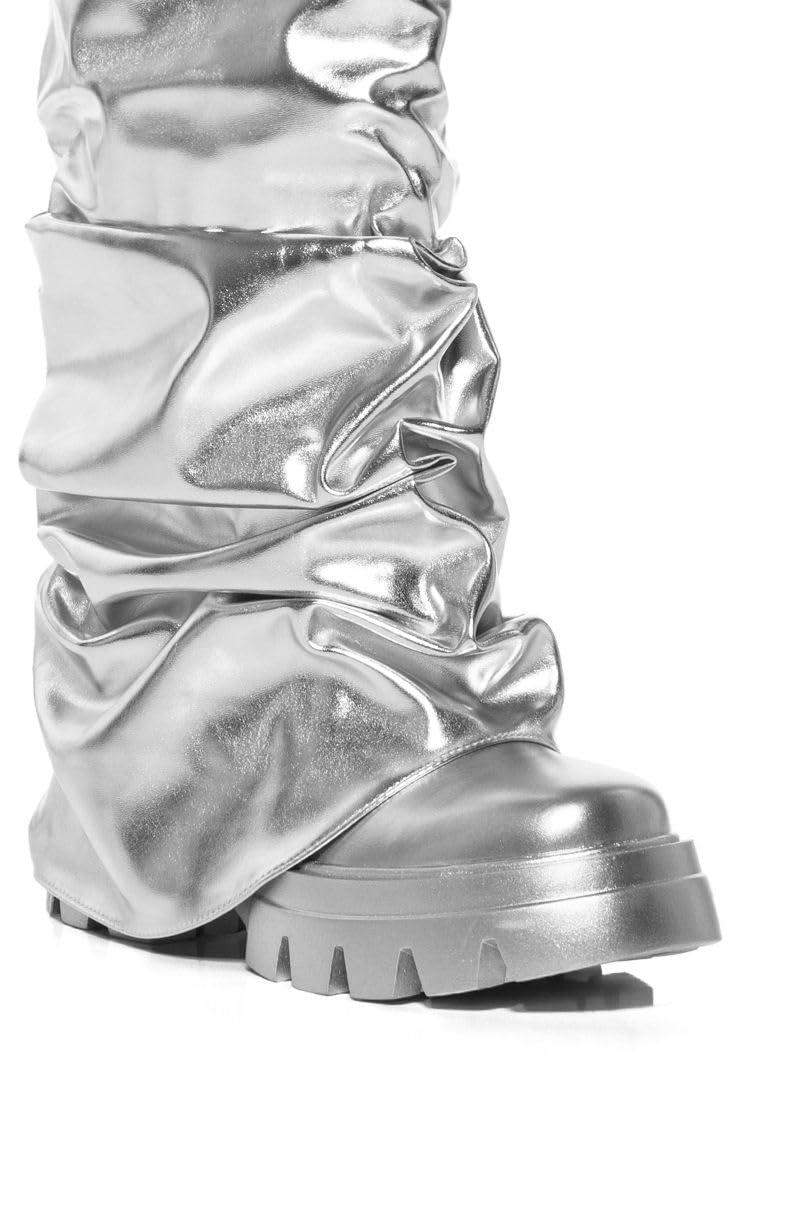 sexytag Women's Metallic Boots Slouchy Foldover Platform Round Toe Western Pull-On Fashion Boots - Image 6