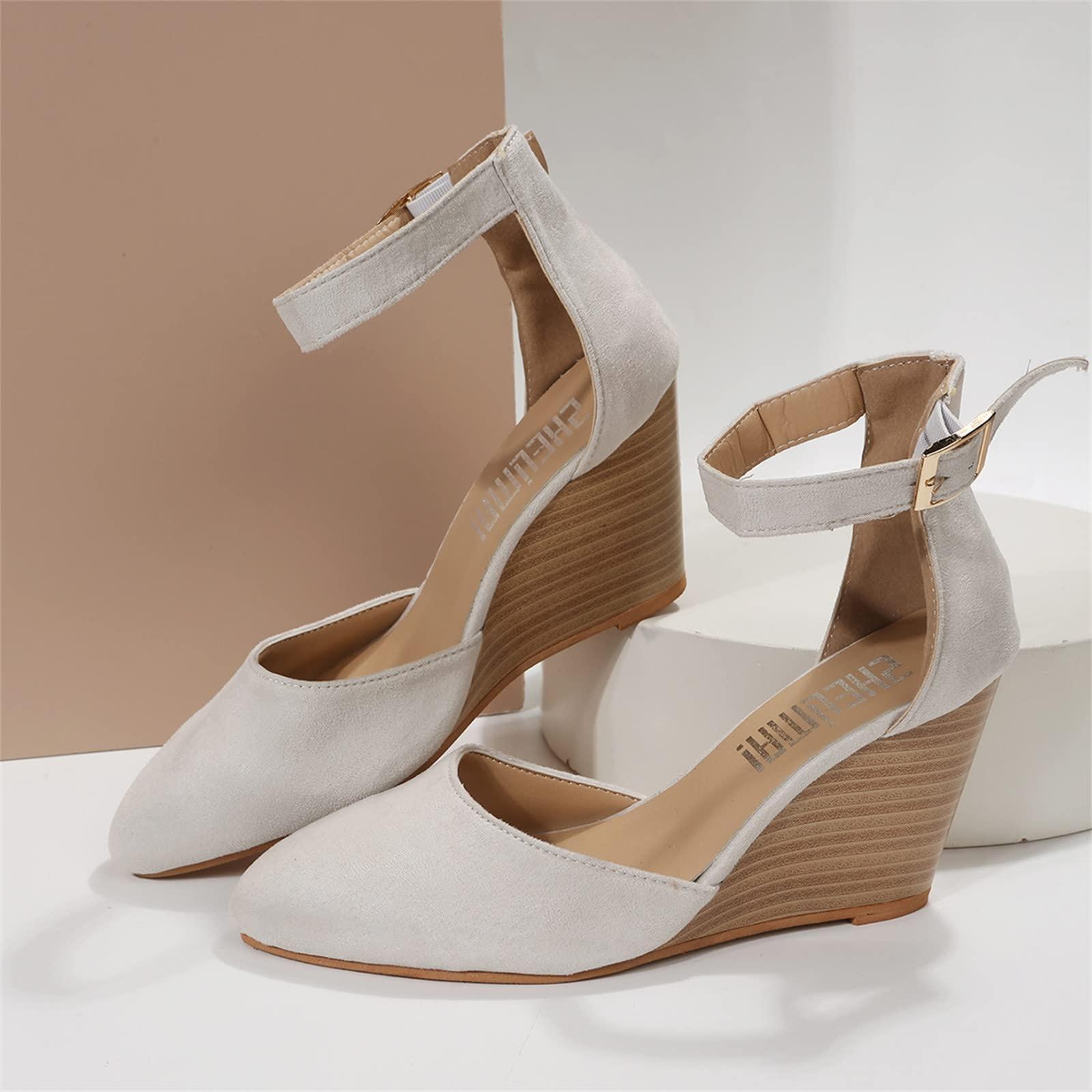 Closed Toe Wedges Heels for Women Dressy Platform Wedge Sandals Ankle Strap Heeled Espadrilles Sandals Ladies Comfortable Cork Summer Dress Shoes for Beach Wedding - Image 6