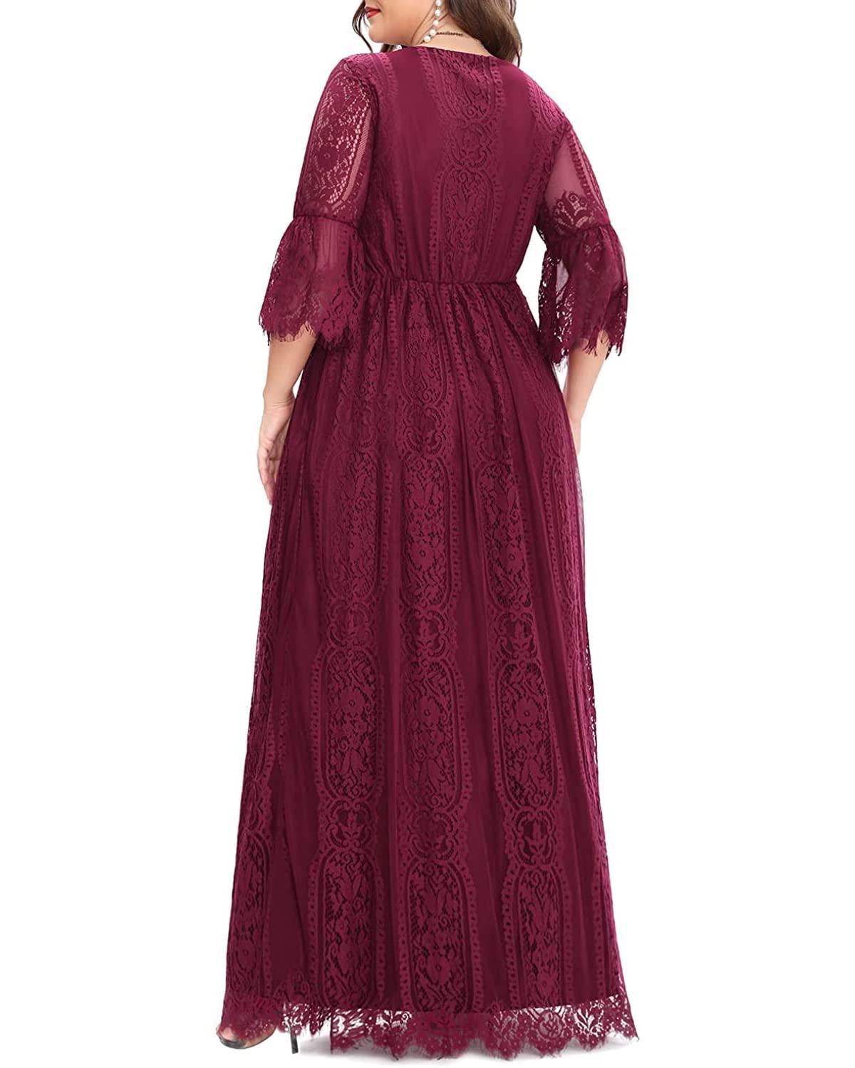 Plus Size Wedding Dress Boho - Maxi Bridal Shower Bohemian Formal Lace Long Dresses - Image 2