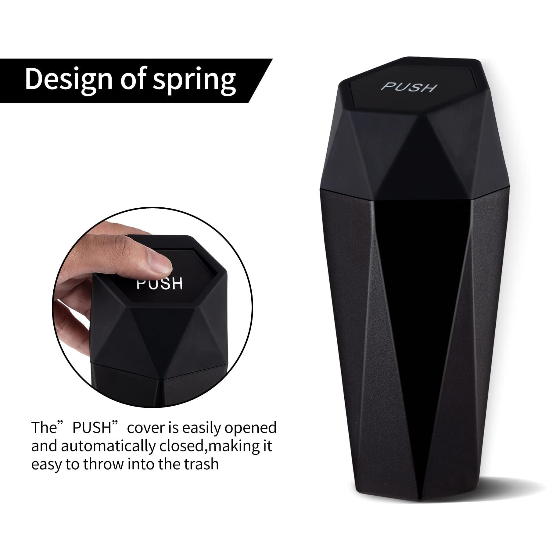 JUSTTOP Car Trash Can with Lid, Diamond Design Small Automatic Portable Trash Can, Easy to Clean, Used in Car Home Office Interior Accessories, 2PCS (Black) - Image 6