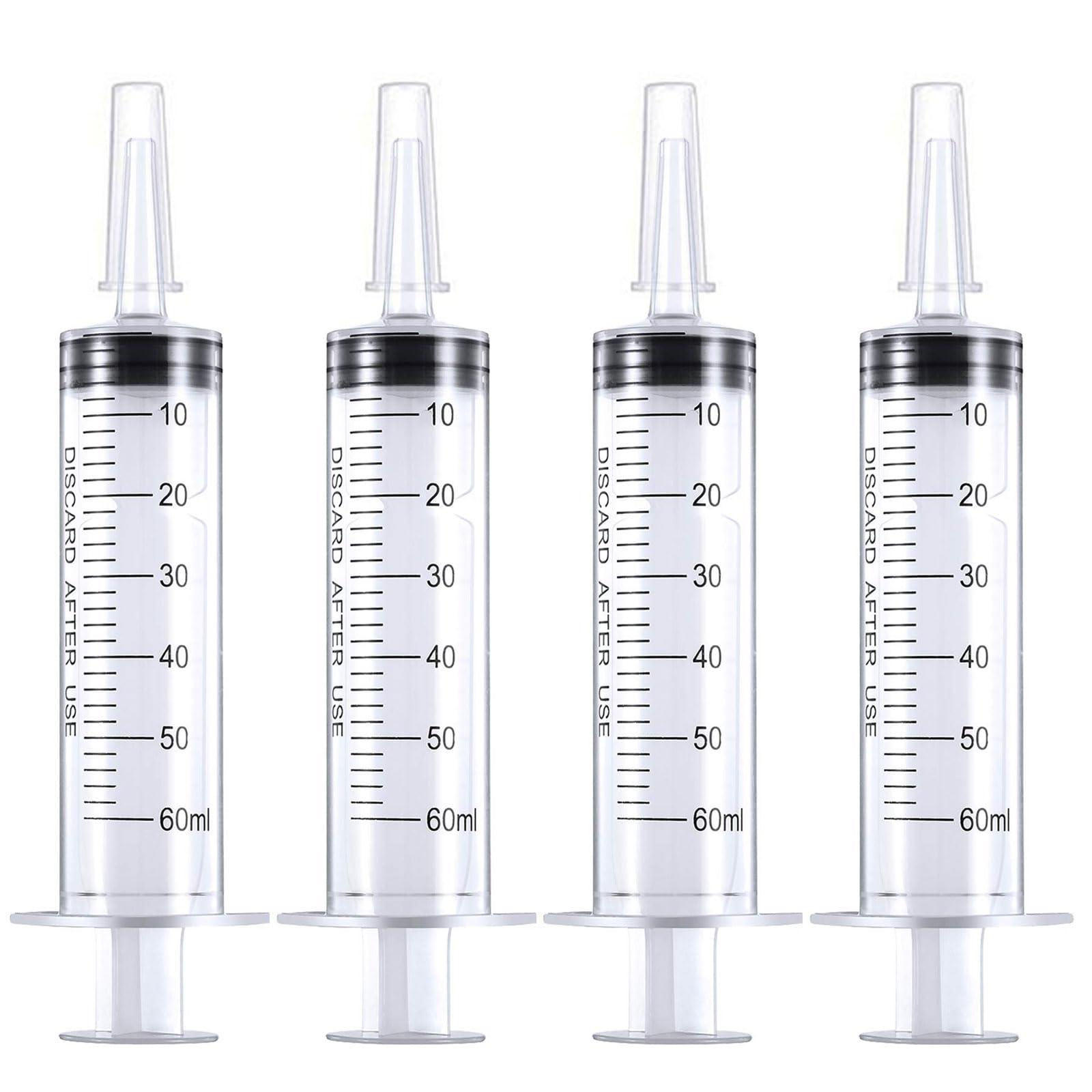 4 Pack 60 ml Syringe for Liquid Without Needle,Syringe with Cap,Individually Wrapped,for Scientific Labs,Measurement,Dispensing,Oil or Glue Applicato