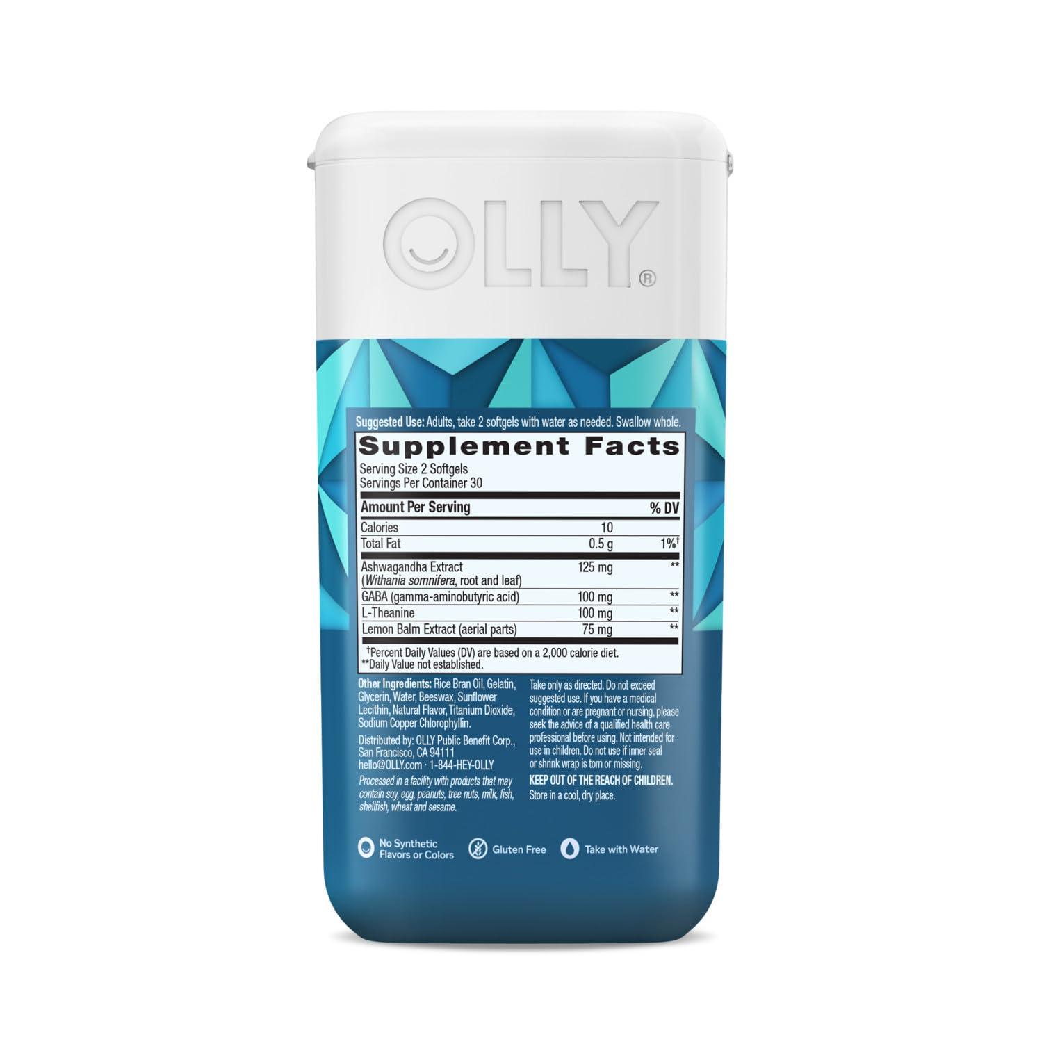 OLLY Ultra Strength Goodbye Stress Softgels, GABA, Ashwagandha, L-Theanine and Lemon Balm, Stress Relief Supplement - 60 Count - Image 6